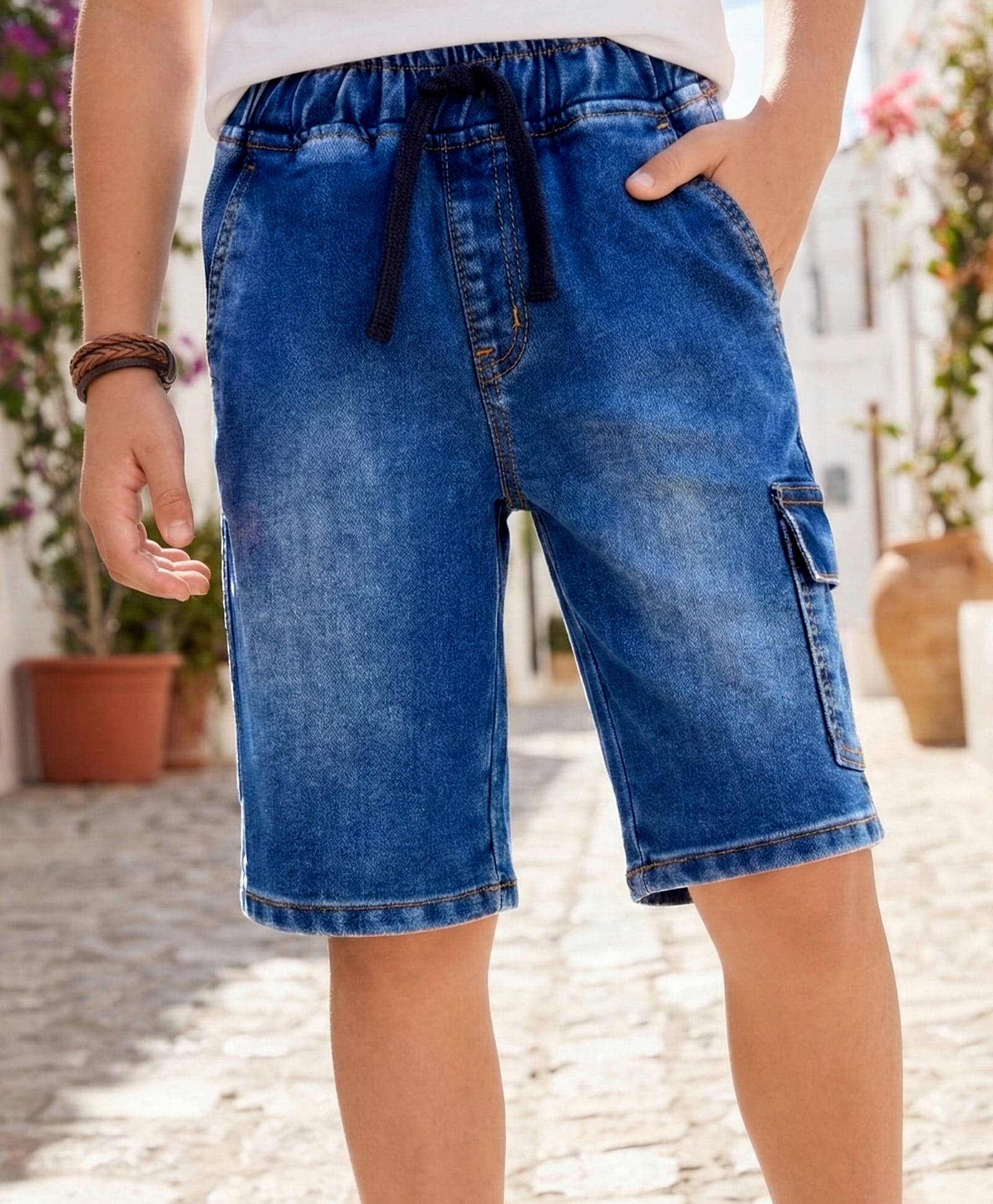 Pine Kids Denim Woven Shorts With Cargo Pocket -Navy Blue-image-40