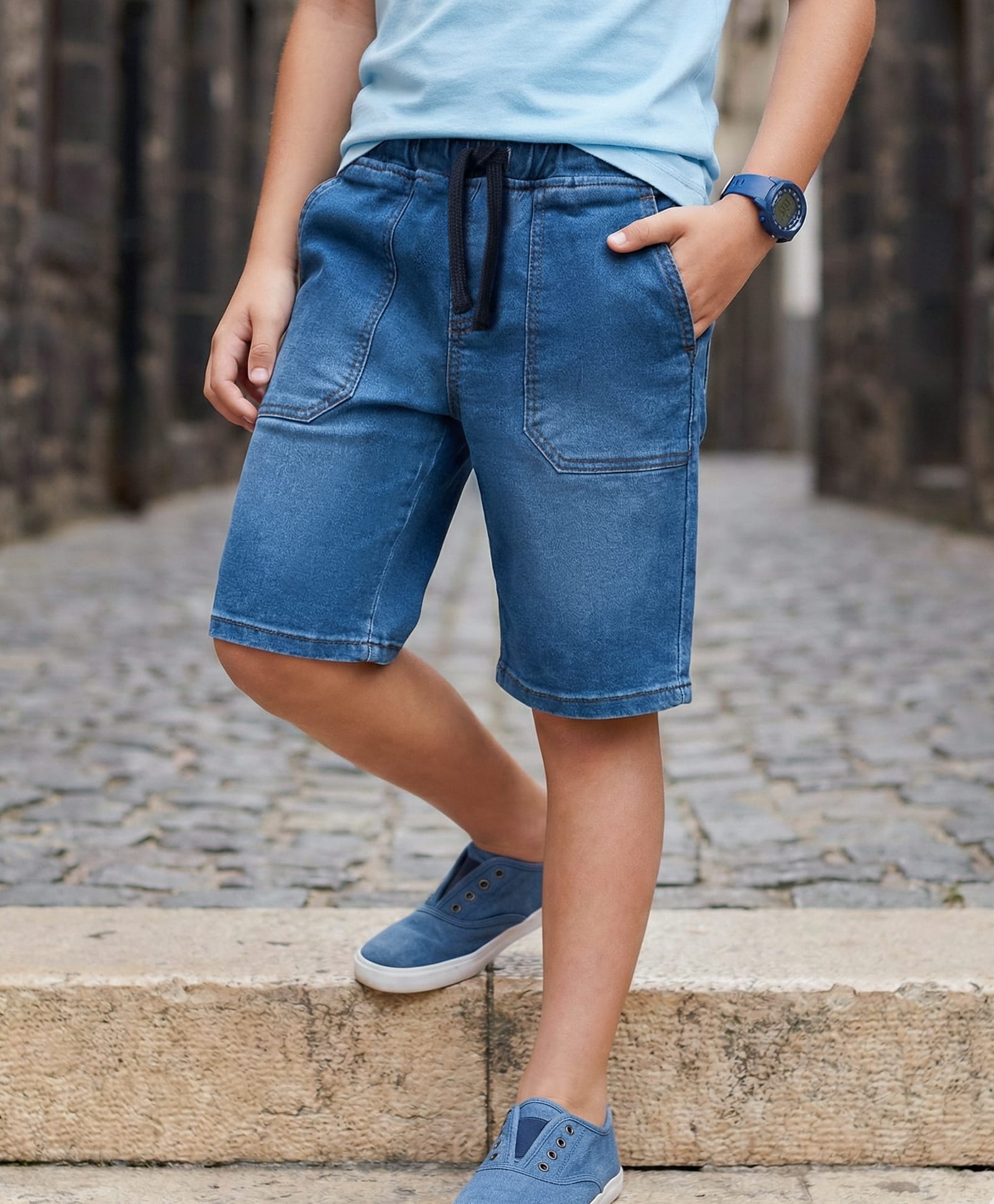 Pine Kids Denim Woven Washed Shorts - Royal Blue-picture-27