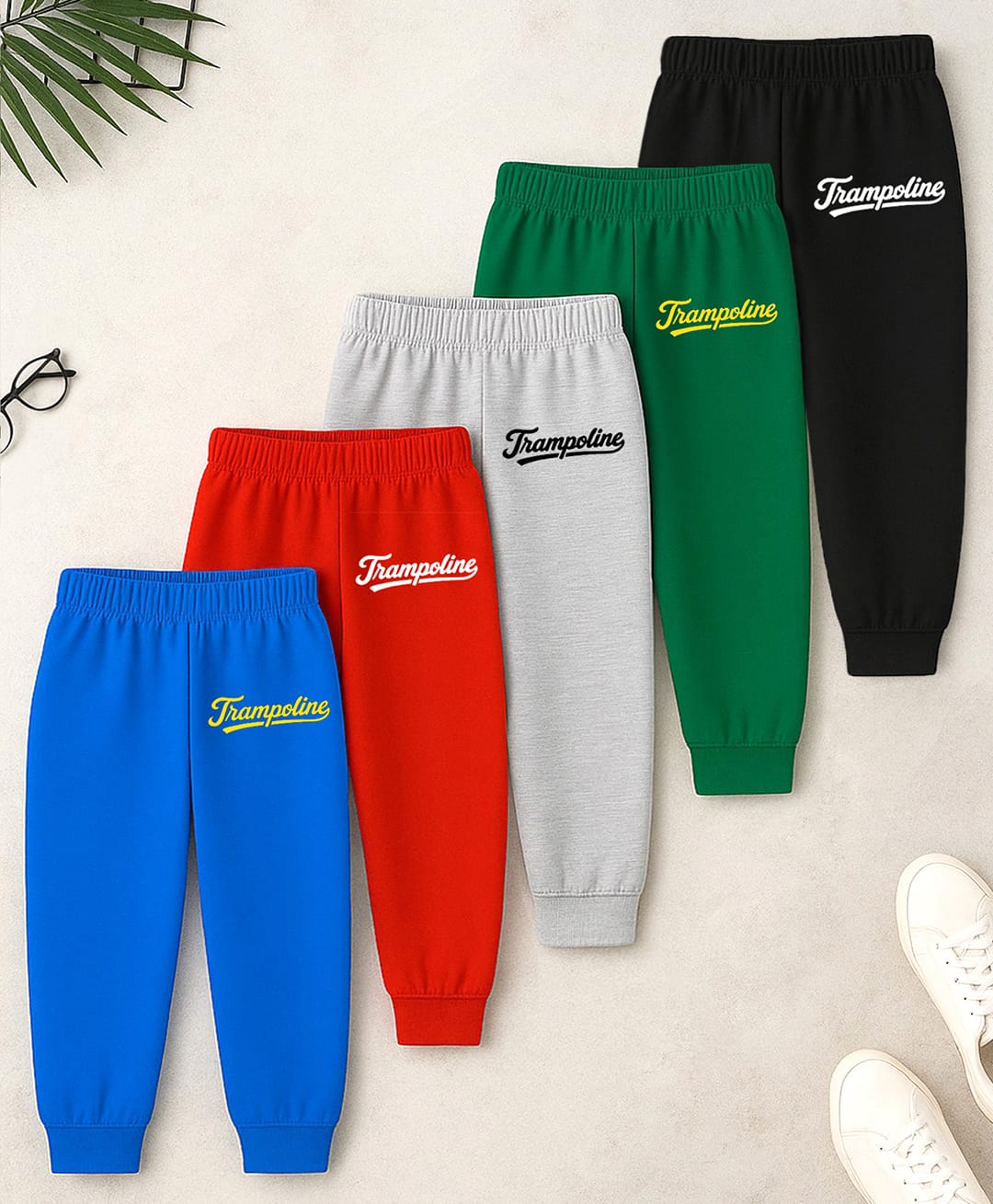 Trampoline Cotton Blend Knit Pack Of 5 Brand Name Printed Joggers - Multi Colour-picture-10