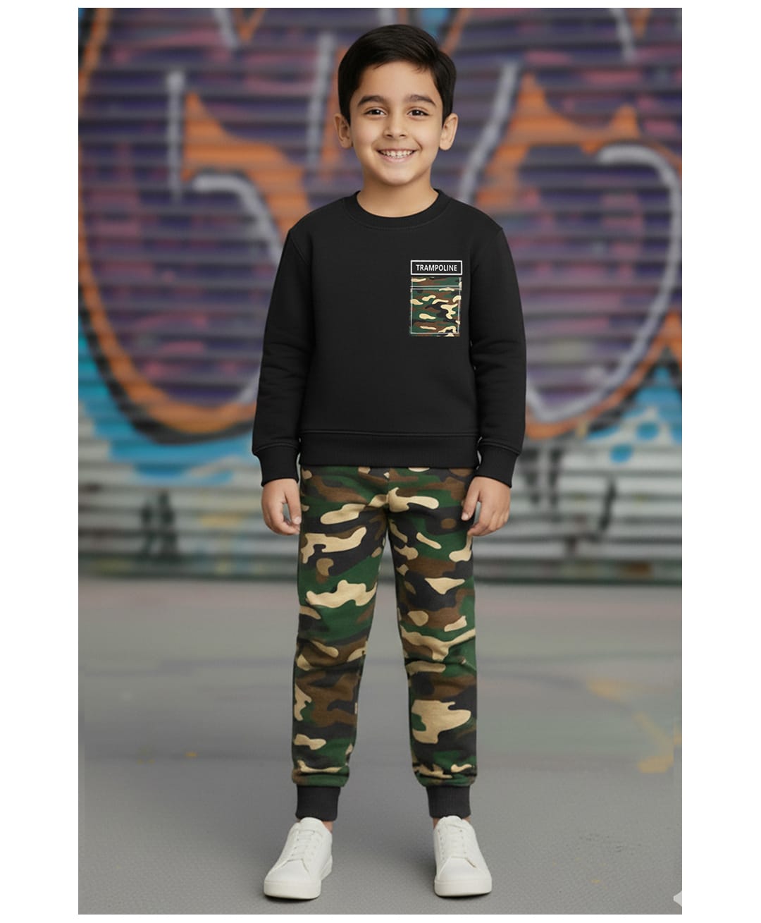 Trampoline Terry Knit Full Sleeves Camouflage Patch Detailed Tee & Joggers Set - Multi Colour-picture-27