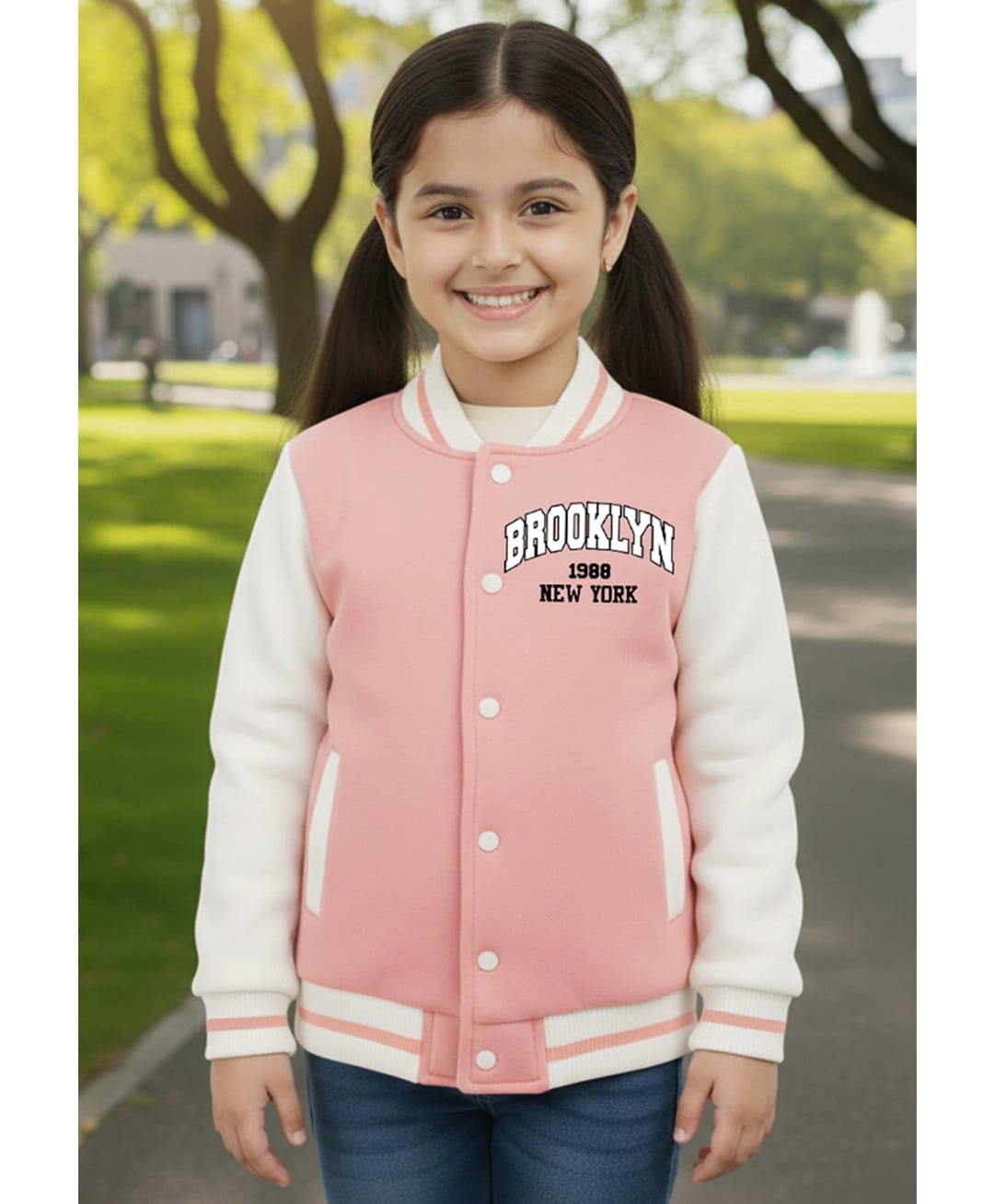 Trampoline Suede Knit Full Sleeves Brooklyn 1988 New York Text Printed Light Winter Varsity Jacket - Multi Colour-picture-18