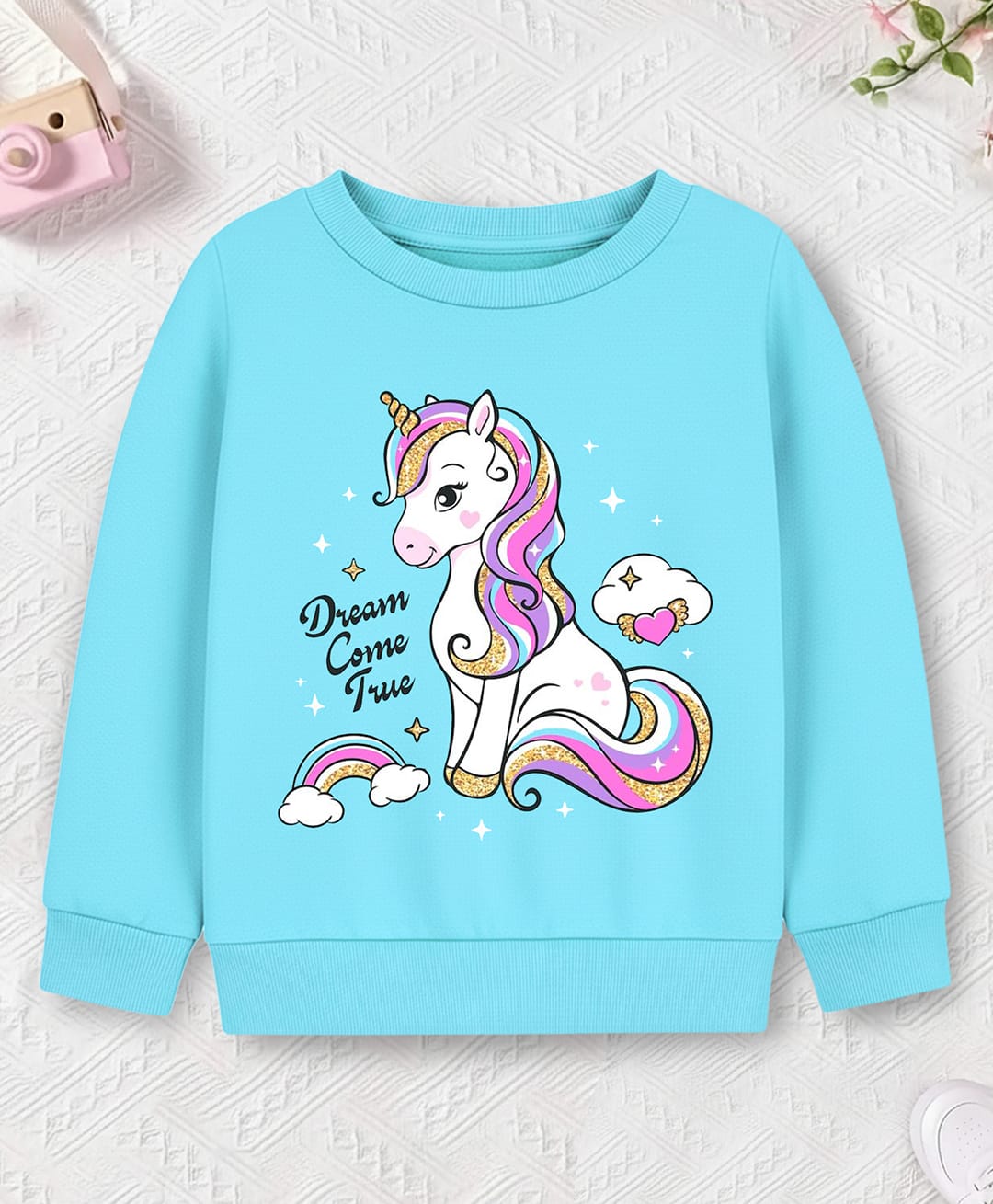Trampoline Fleece Knit Full Sleeves Unicorn Printed Winter Sweatshirt - Sky Blue-picture-32