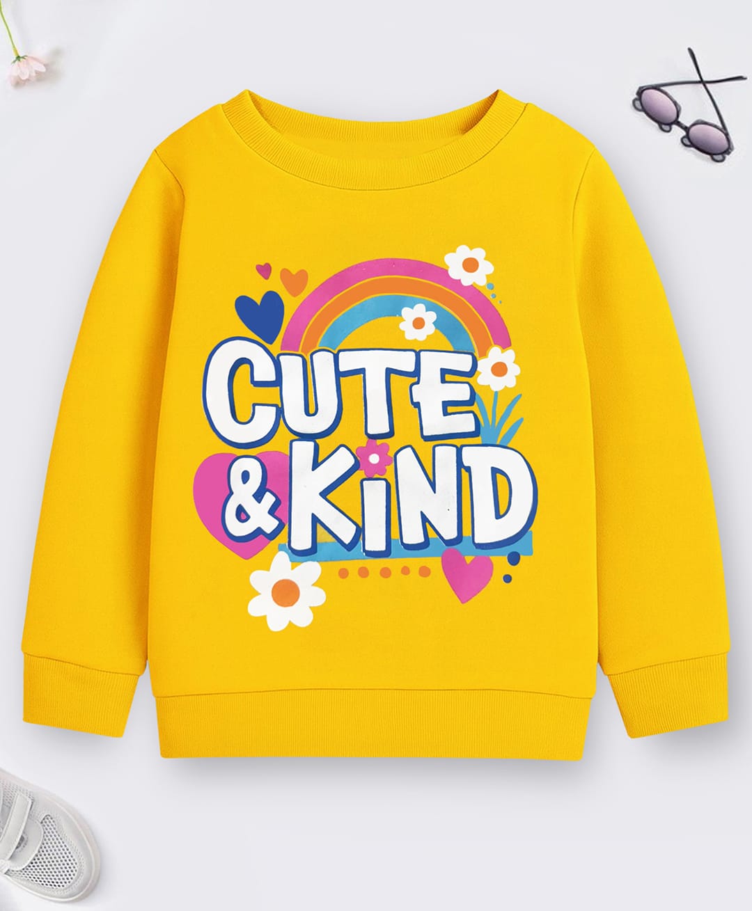 Trampoline Fleece Knit Full Sleeves Cute & Kind Text Printed Light Winter Sweatshirt - Yellow-picture-21