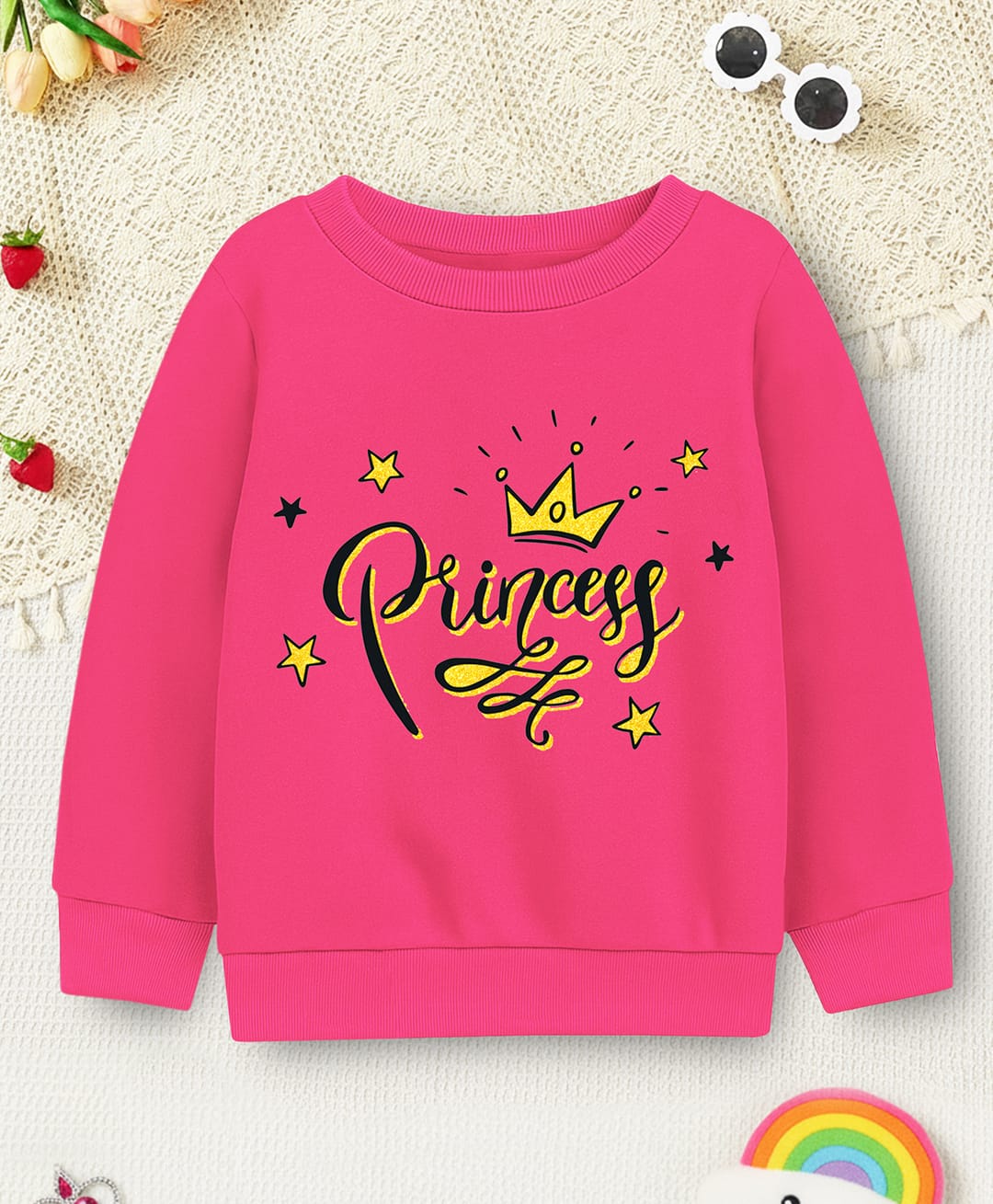 Trampoline Fleece Knit Full Sleeves Princess Text Printed Light Winter Sweatshirt - Pink-picture-23