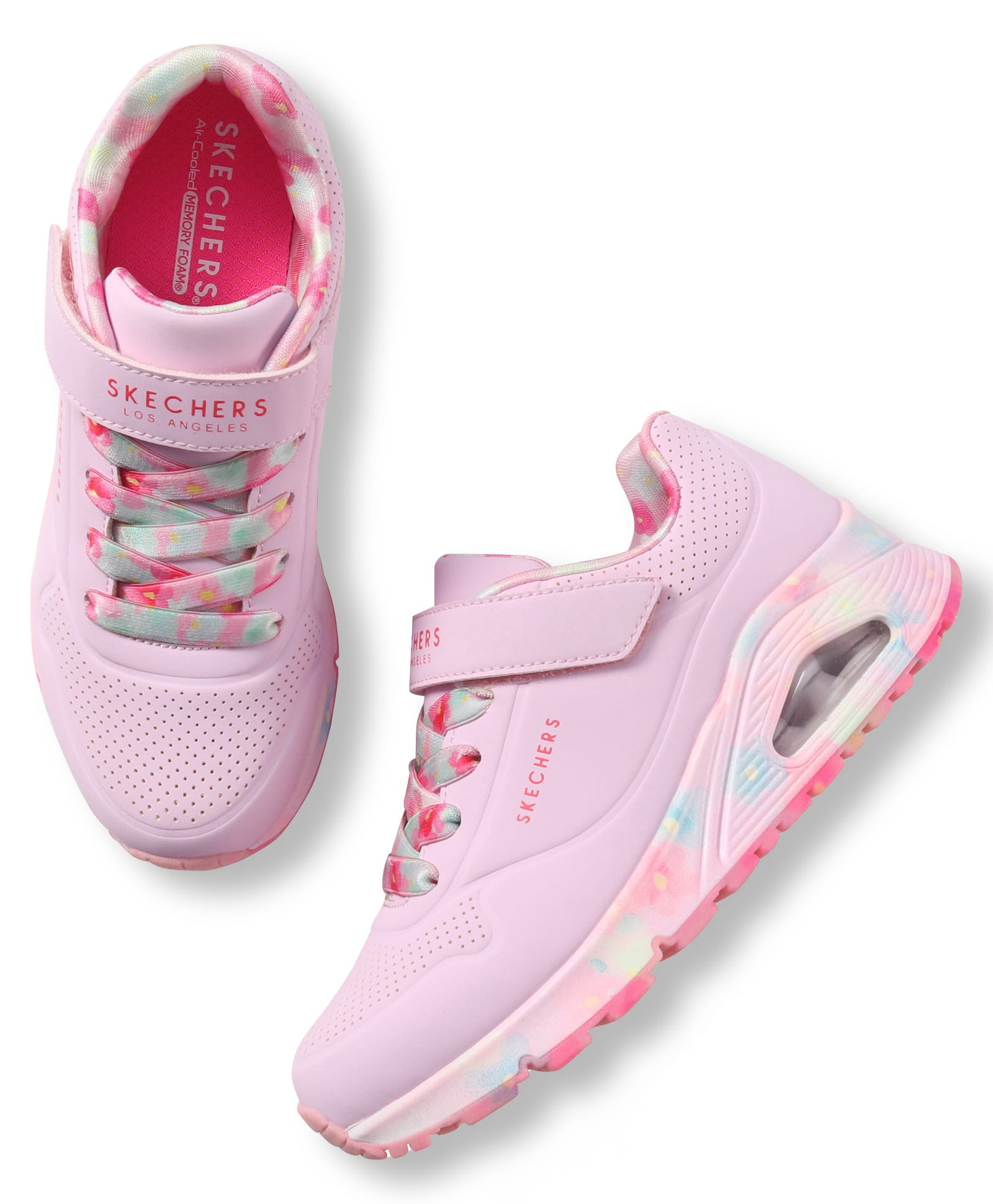 Skechers Mesh Velcro Closure Casual Shoes With Lace Detailing & Floral Print- Light Pink-image-13