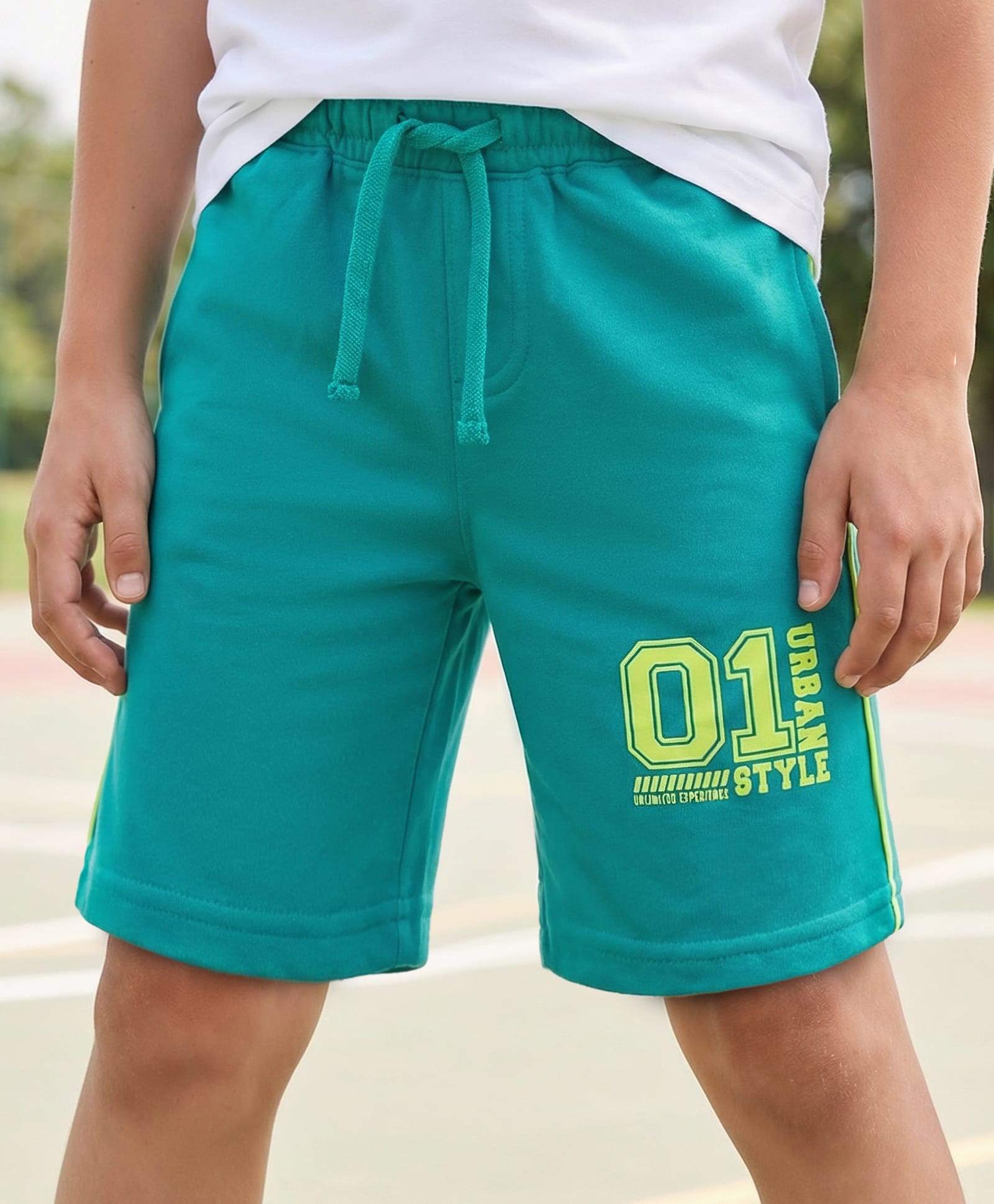 Pine Kids Looper Knit Knee Length Text Printed Short - Sea Green-picture-18