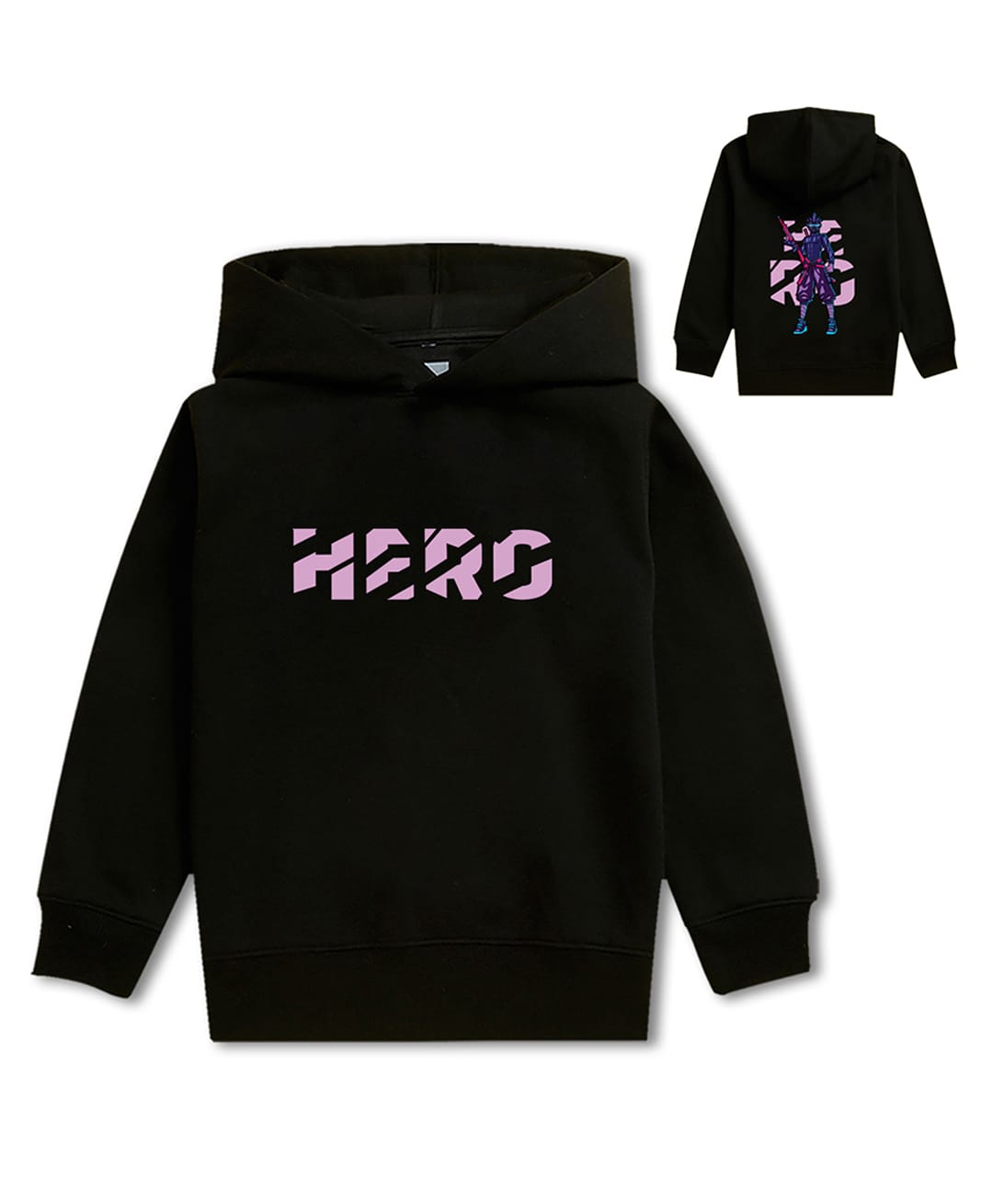 NUSYL Fleece Knit Full Sleeves Hero Text Printed Light Winter Hoodie - Black-picture-25