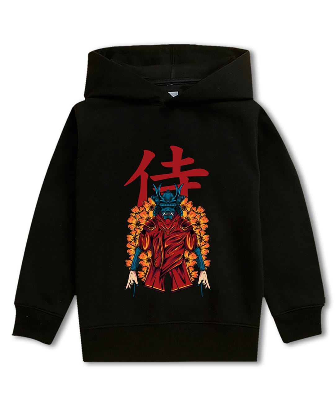 NUSYL Fleece Knit Full Sleeves Japanese Warrior Printed Light Winter Hoodie - Black-picture-29
