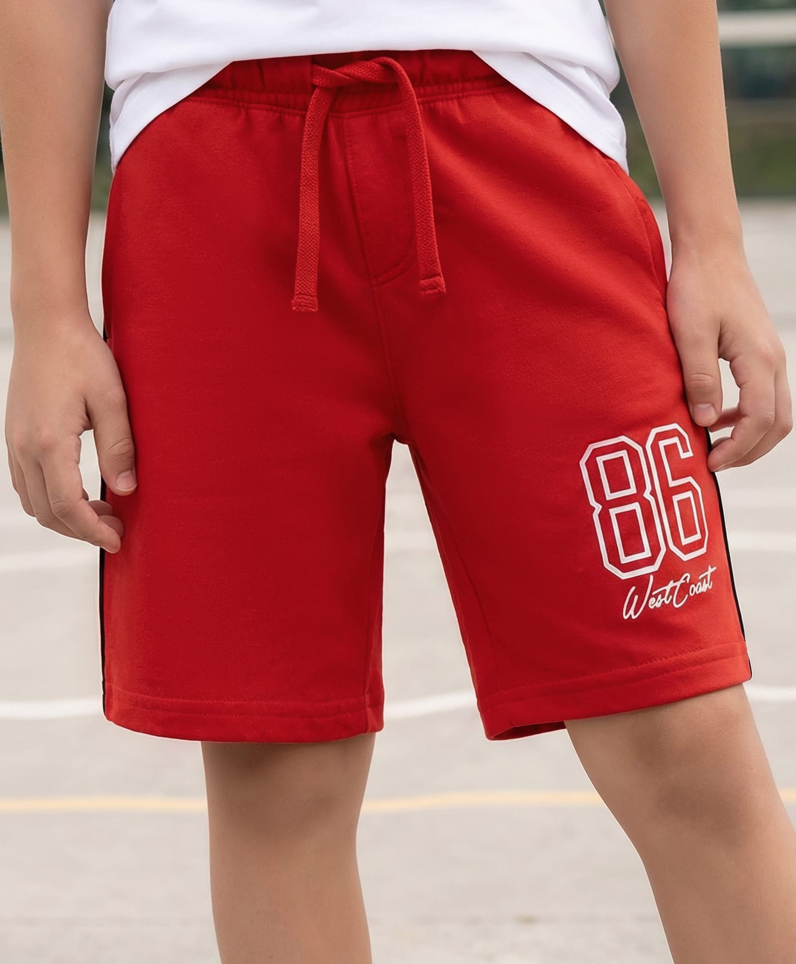 Pine Kids 100% Cotton Knit Number Printed Shorts - Red-image-3