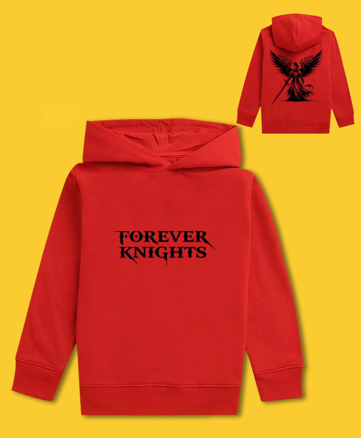 NUSYL Fleece Knit Full Sleeves Forever Knights Text Printed Light Winter Hoodie - Red-picture-11