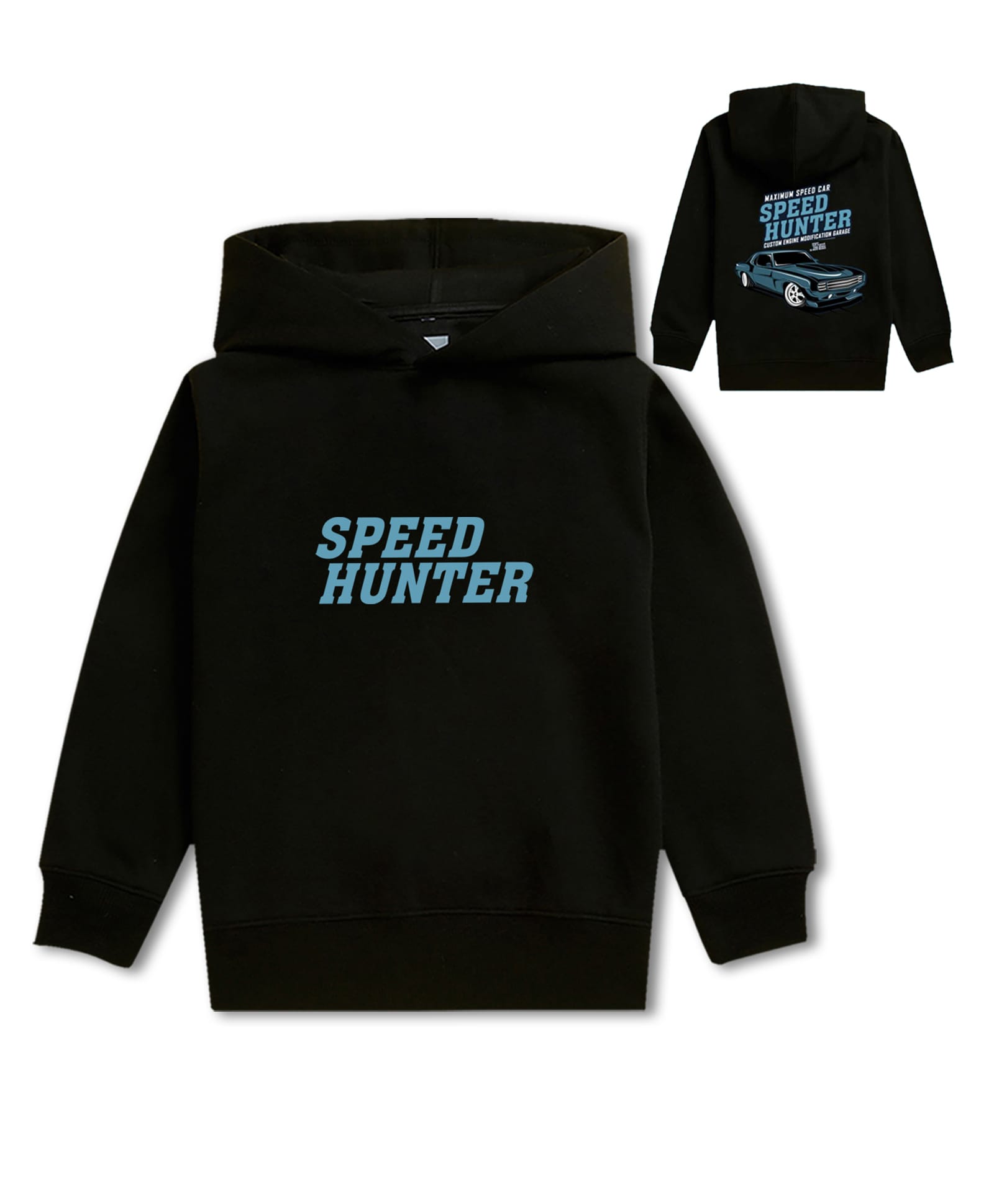 NUSYL Fleece Knit Full Sleeves Speed Hunter Text Printed Light Winter Hoodie - Black-picture-17