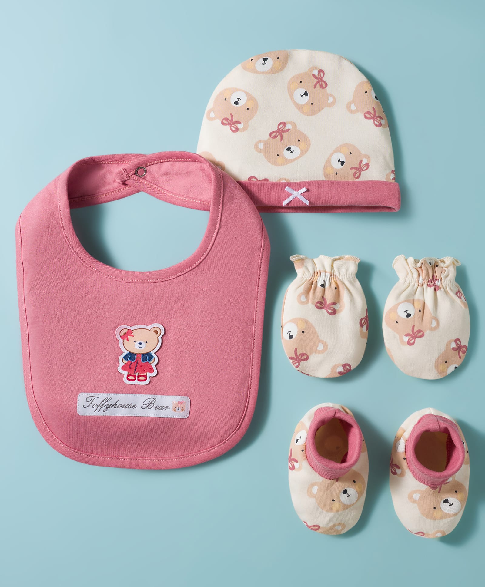 ToffyHouse Interlock Knit Bear Printed Cap Mittens & Booties Set Red -Diameter 19 cm-image-28