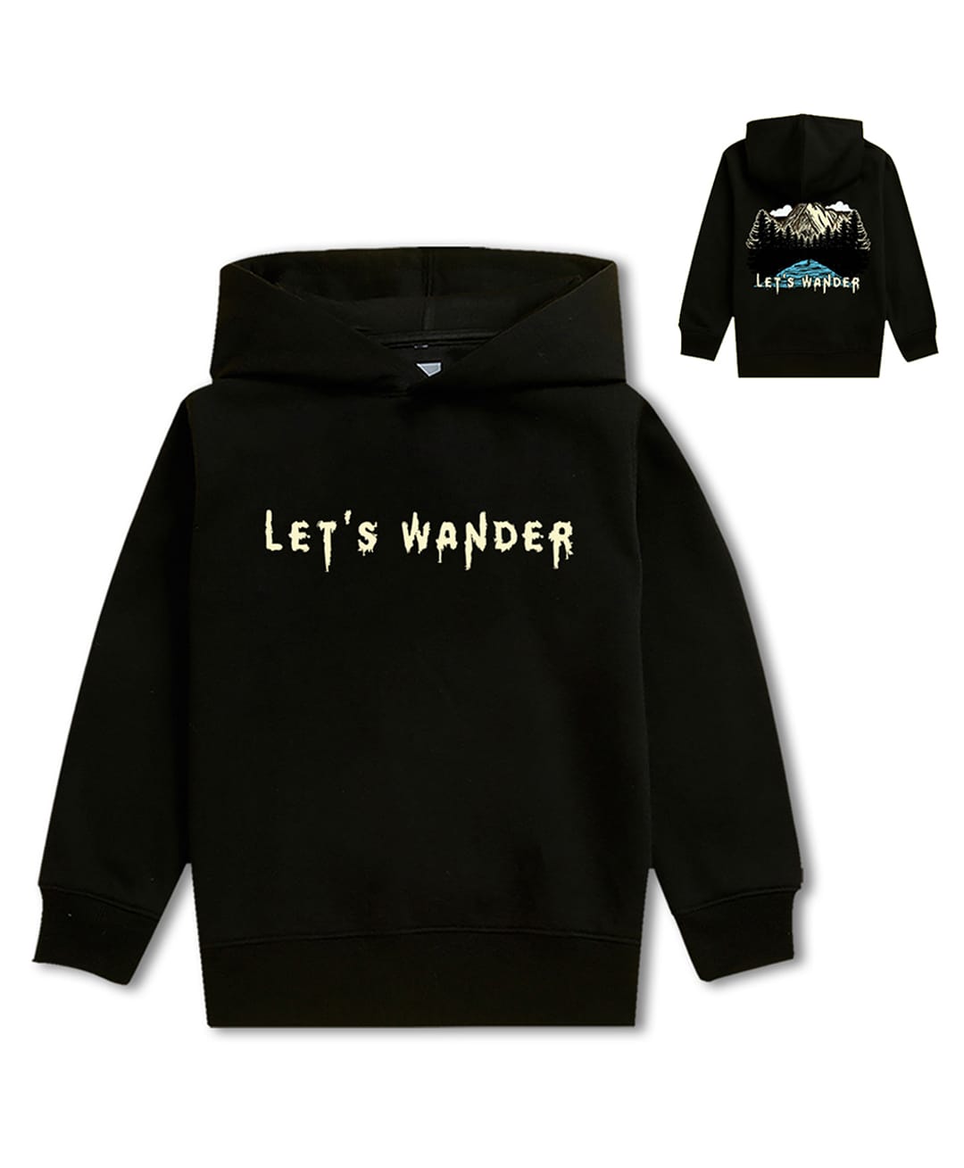 NUSYL Fleece Knit Full Sleeves Lets Wander Text Printed Light Winter Hoodie - Black-picture-21