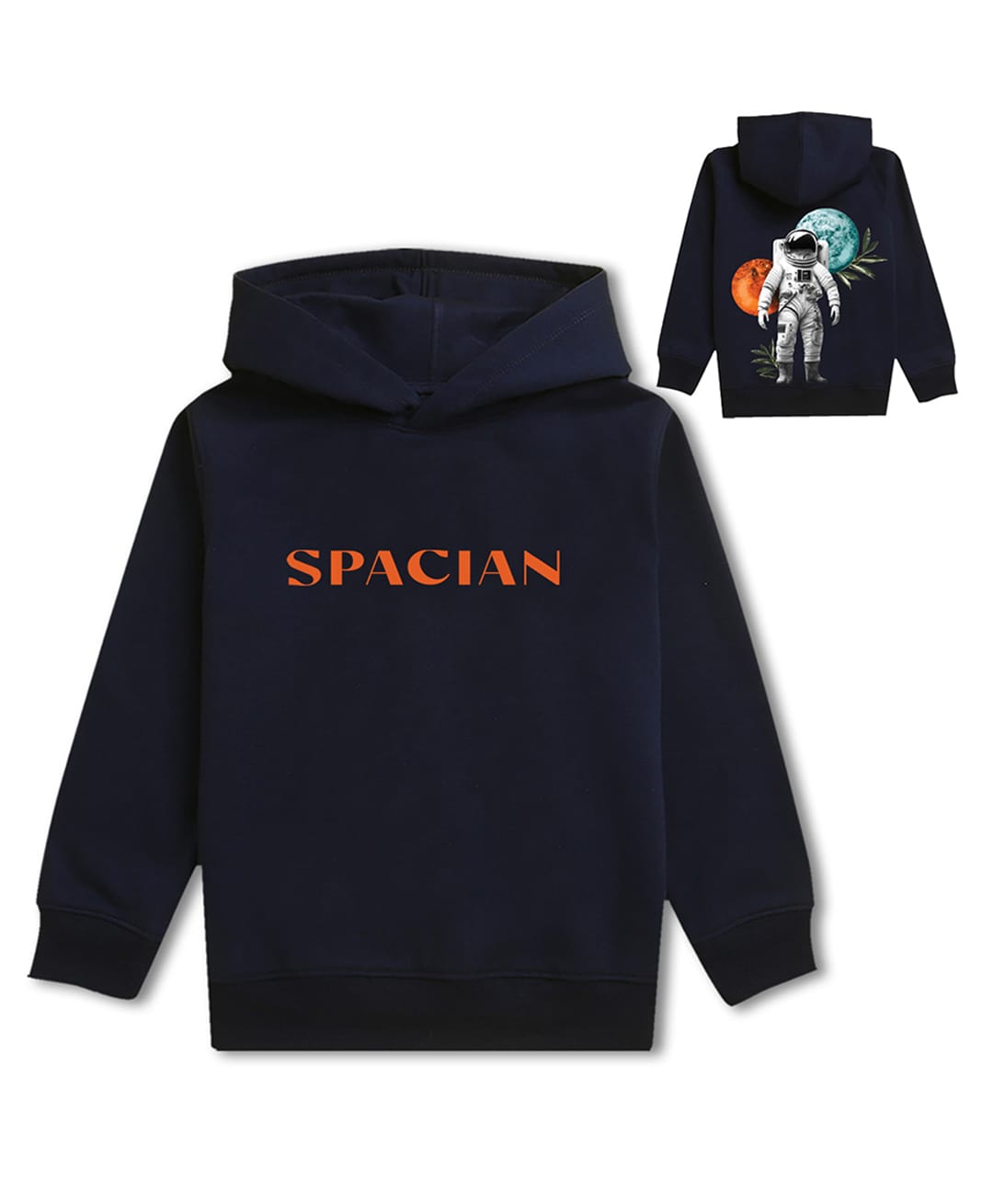 NUSYL Fleece Knit Full Sleeves Spacian Text Printed Light Winter Hoodie - Navy Blue-image-37
