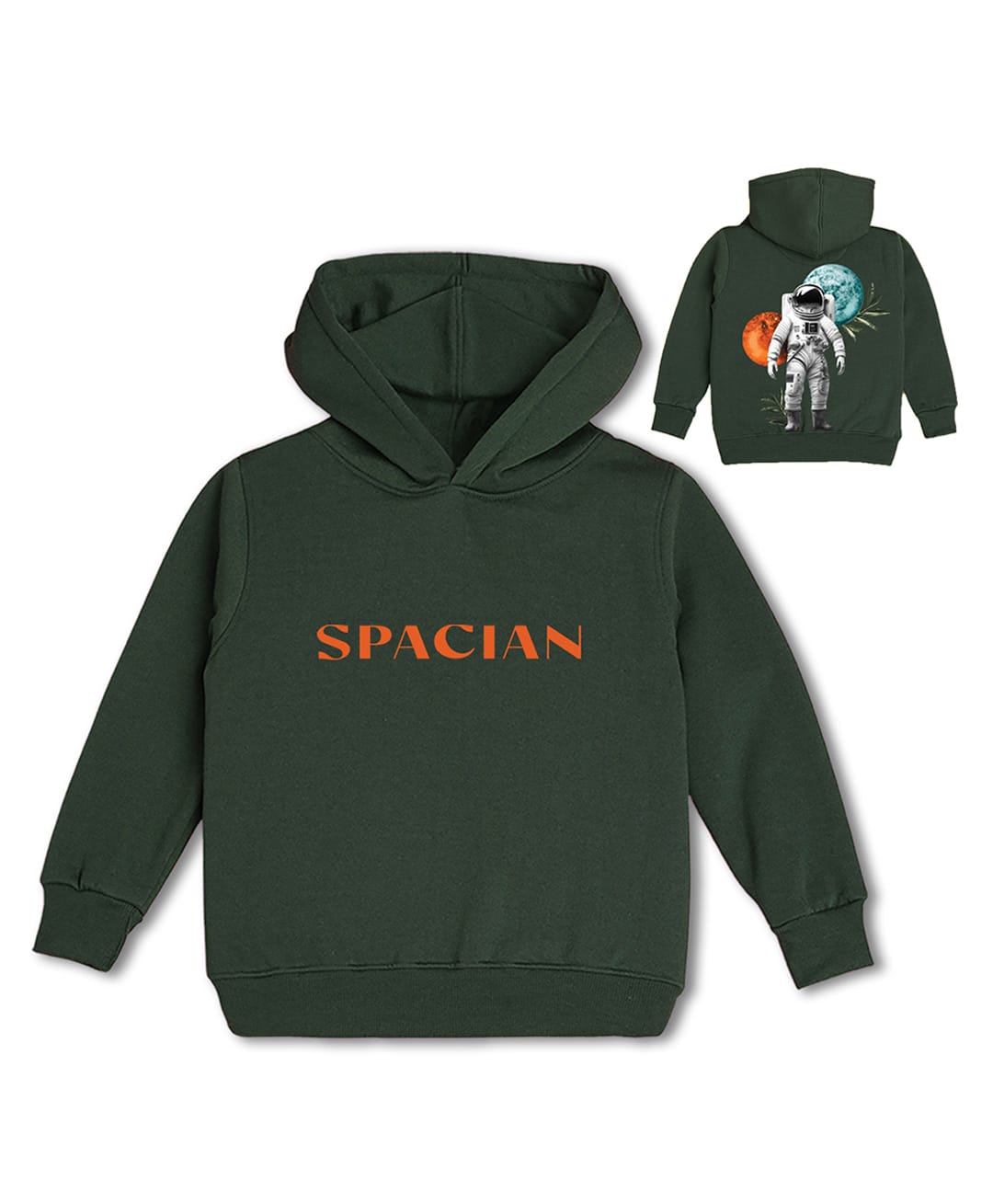 NUSYL Fleece Knit Full Sleeves Spacian Text Printed Light Winter Hoodie - Olive Green-picture-28