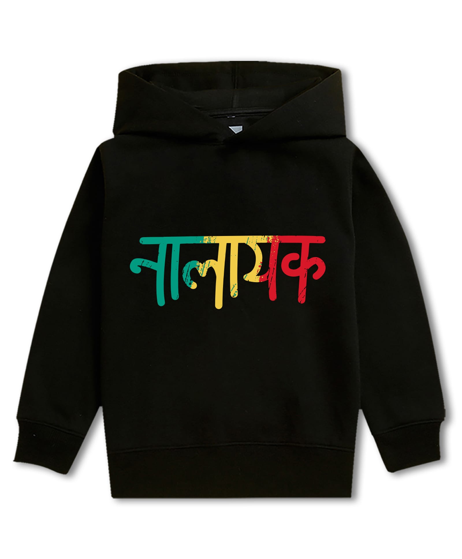 NUSYL Fleece Knit Full Sleeves Nalayak Text Printed Light Winter Hoodie - Black-picture-16