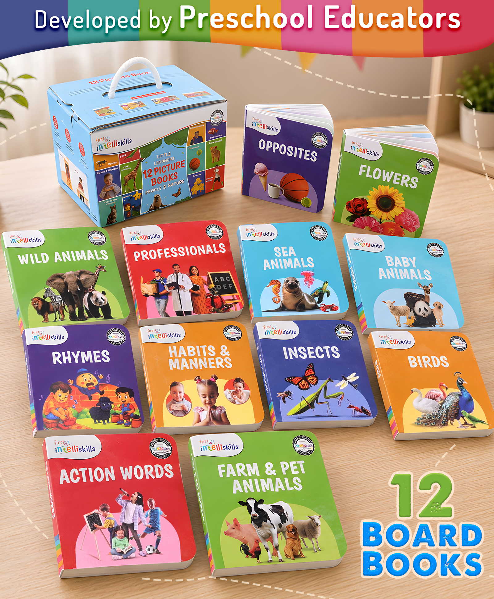 Intelliskills Little Learners 12 Picture Board Books Set-People & Nature Animals,Birds,Professionals,Habits-Manners,Action Words & More |Early Learning Library Ideal For Gifting Educator Recommended-image-24