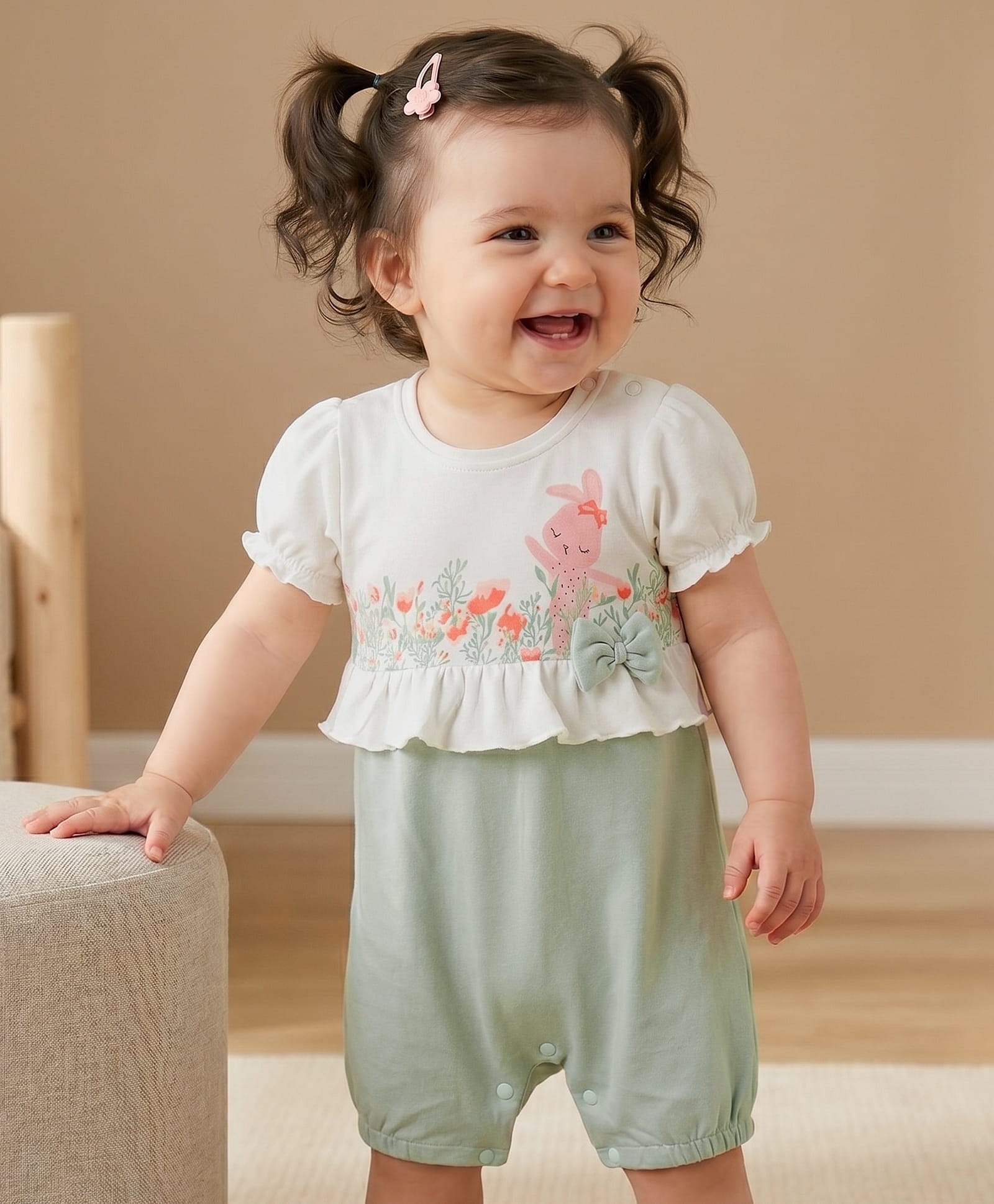 Babyoye 100% Cotton Interlock Knit Half Sleeves Bunny & Floral Printed Romper With Eco Jiva Finish - Multicolor-image-42