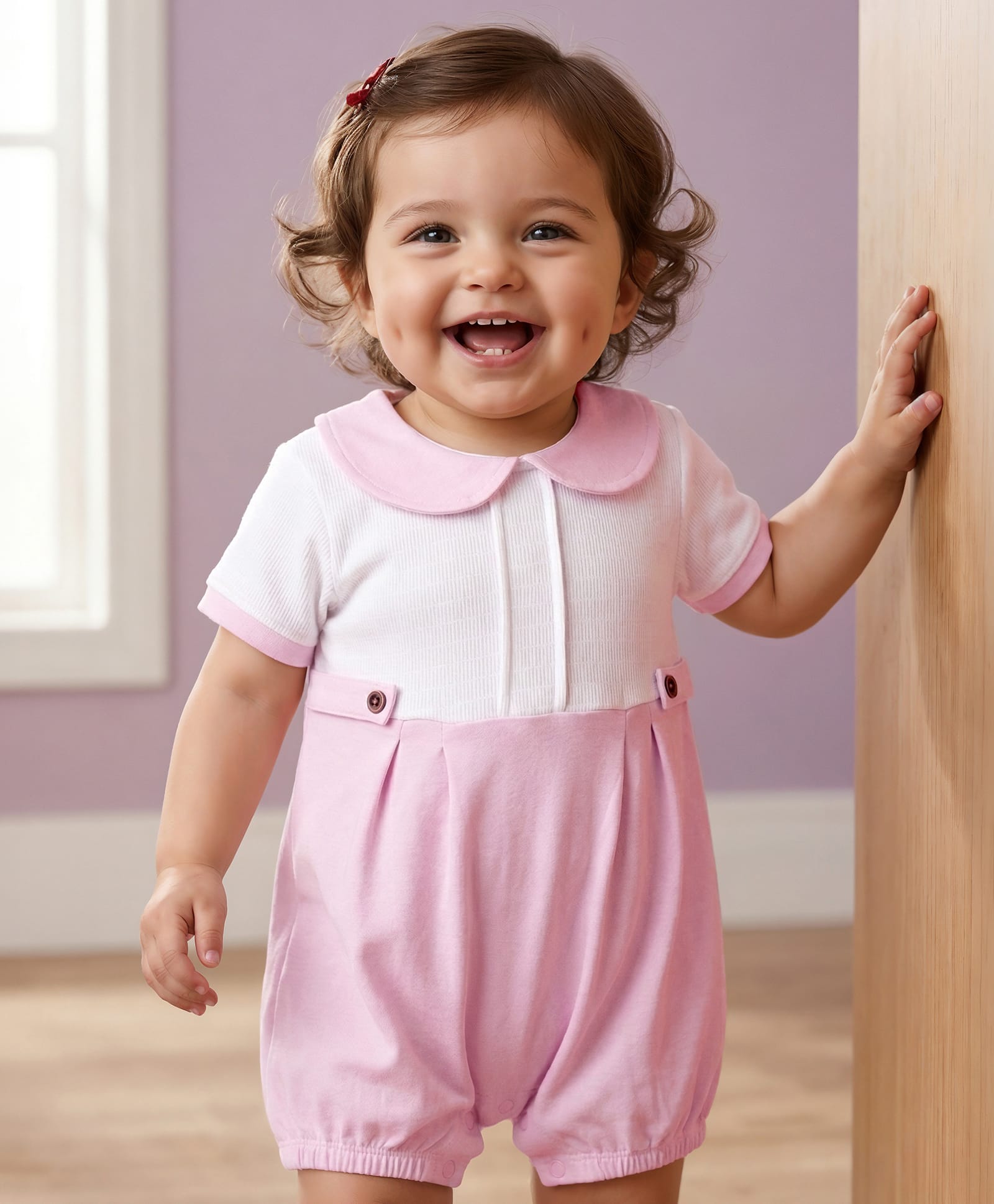 Babyoye 100% Cotton Knit With Eco Jiva Finish Half Sleeves Solid Dyed Romper - Pink-image-34