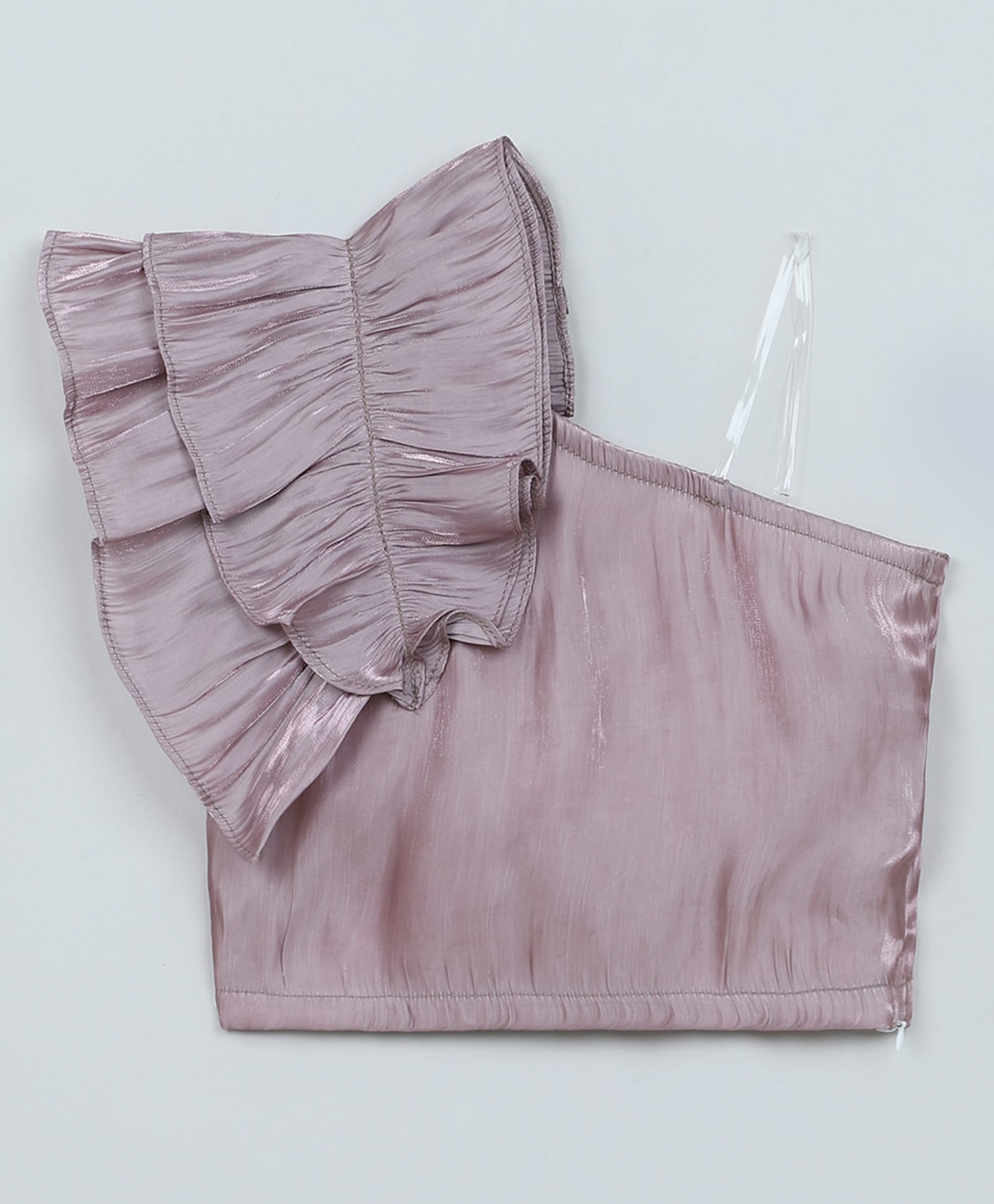 Taffykids Organza Woven One Shoulder Ruffle Detailed Crop Top - Onion Pink-picture-21