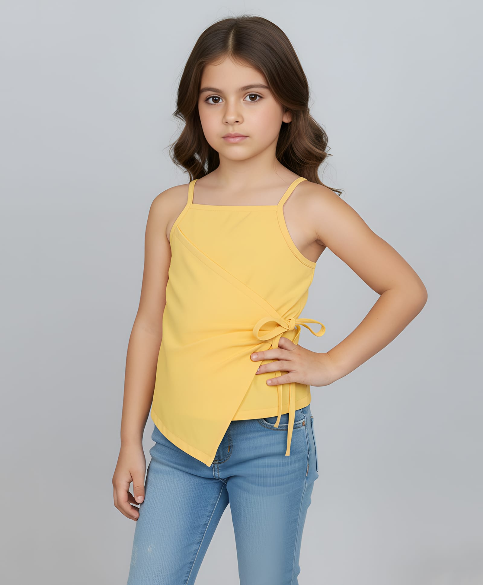 Taffykids Woven Sleeveless Solid Asymmetric Top - Yellow-picture-25