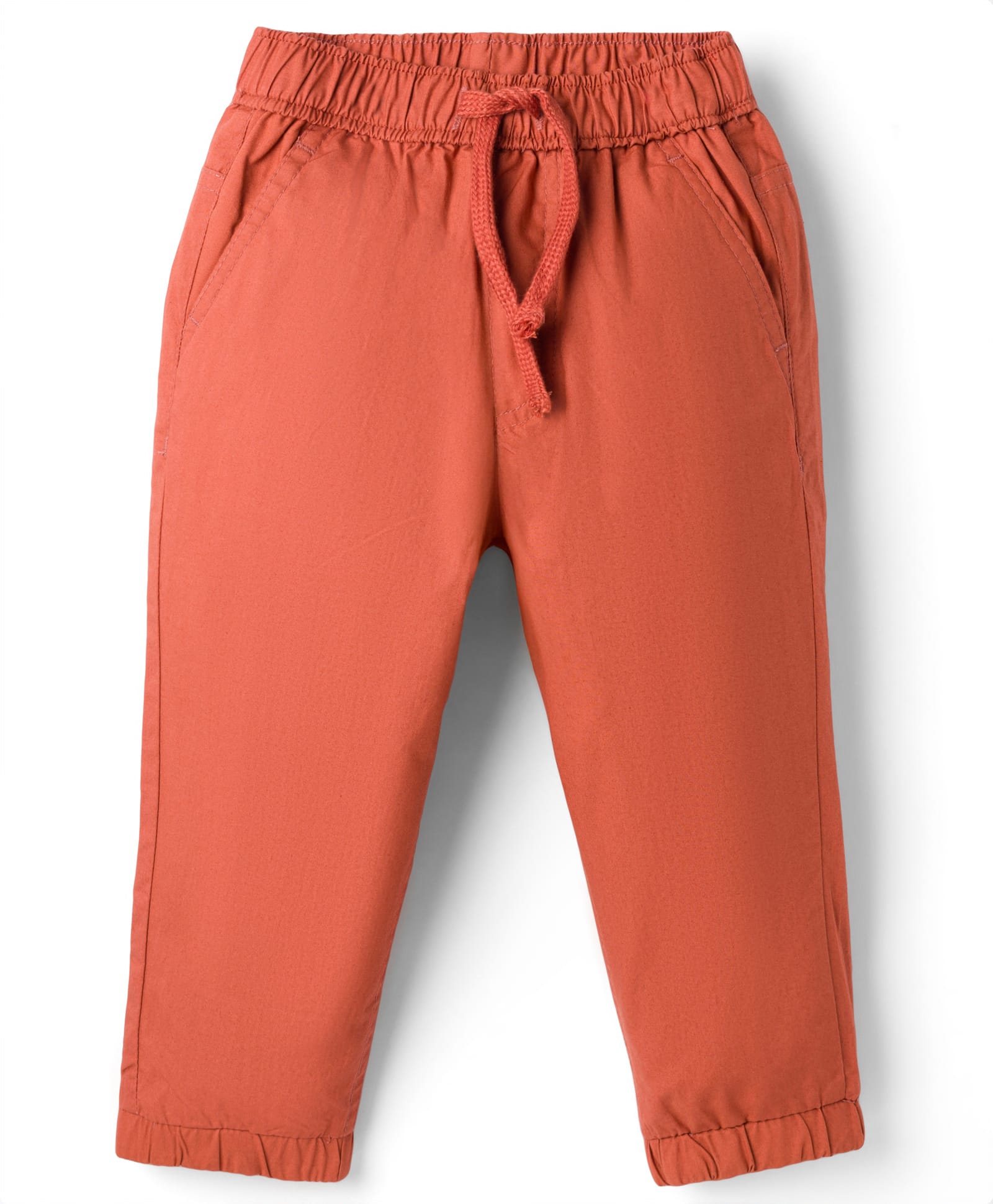 Babyhug Cotton Woven Full Length Solid Colour Trousers With Adjustable Elastic - Rust Orange-image-27