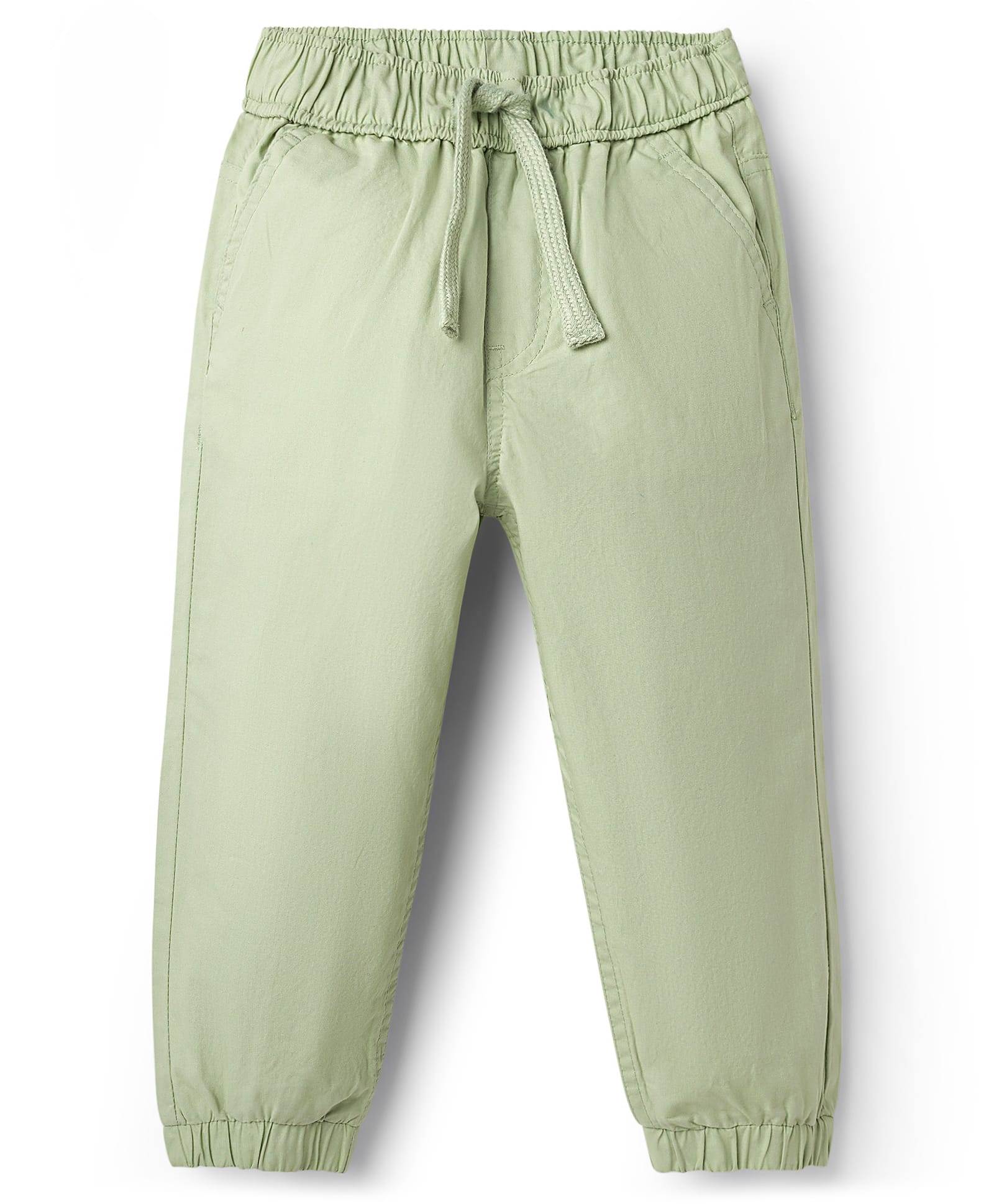 Babyhug Cotton Woven Full Length Solid Colour Trousers With Adjustable Elastic - Light Green-image-24