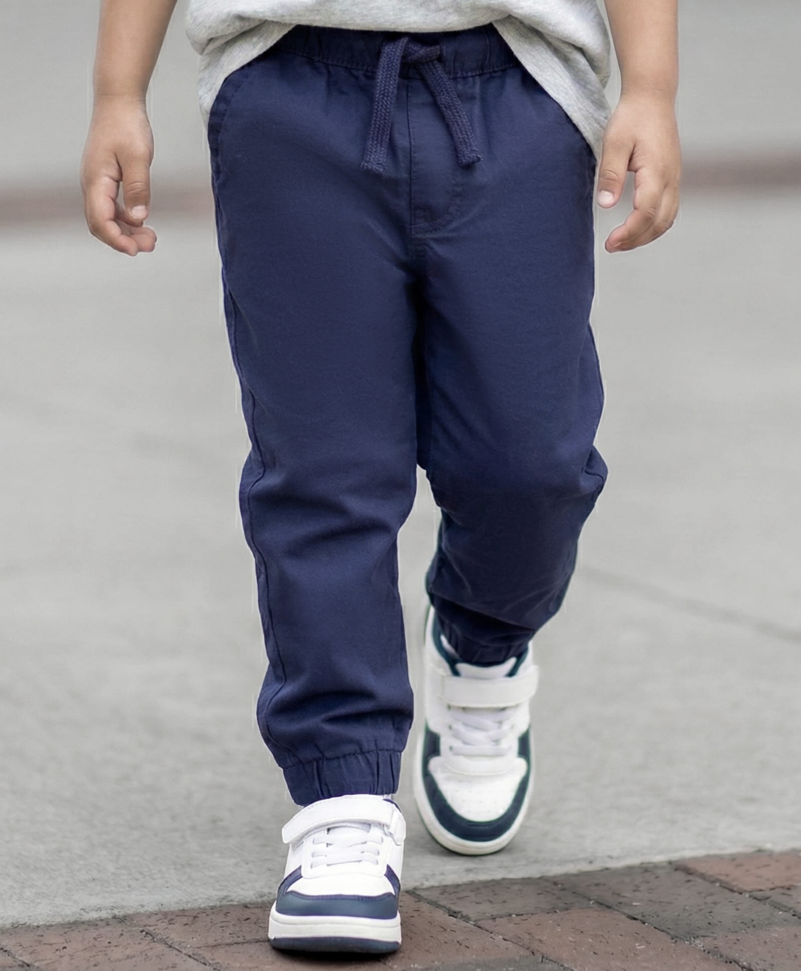 Babyhug Cotton Woven Full Length Solid Colour Trousers With Adjustable Elastic - Navy-picture-14