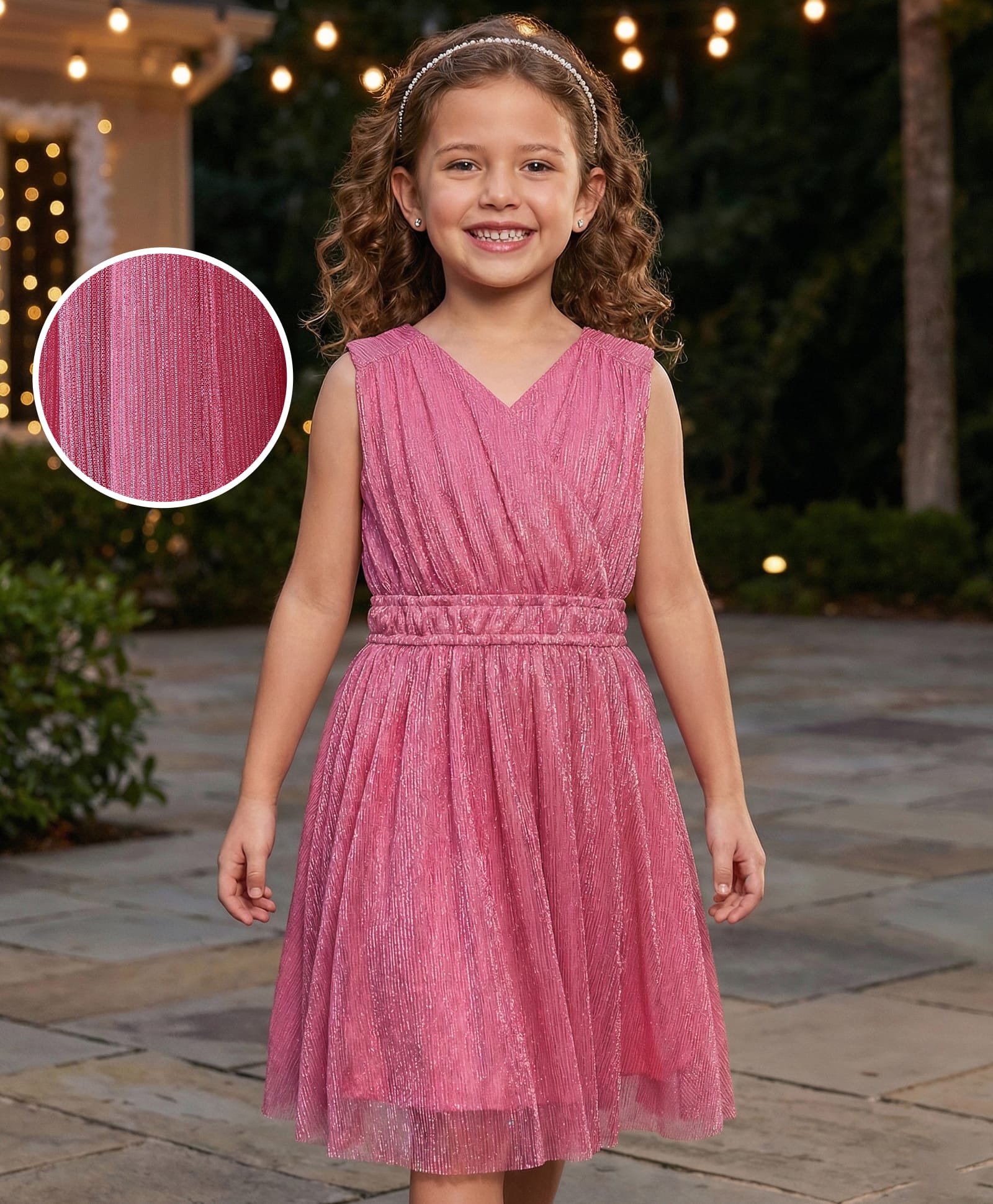Hola Bonita Knit Sleeveless Glitter Mesh Fabric Solid Dress - Pink-image-9
