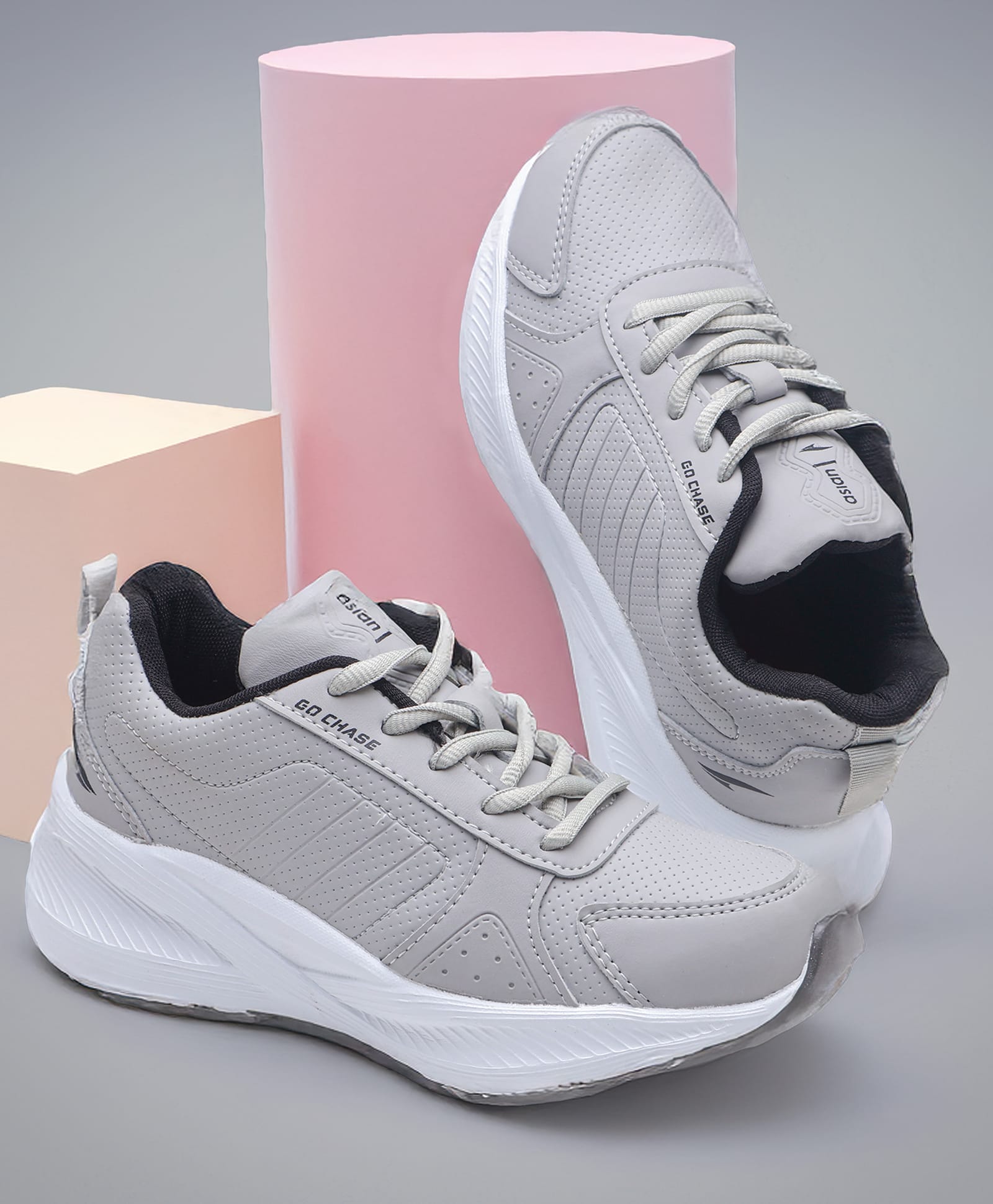 asian Go Chase Text Designed Lace Up Shoes - Light Grey-picture-27