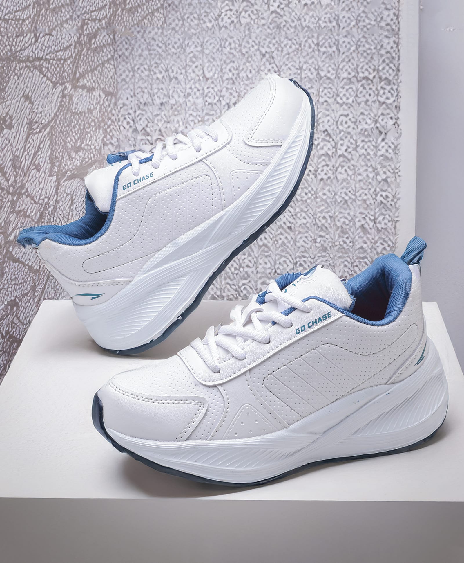 asian Go Chase Text Designed Lace Up Shoes - White & Blue-picture-14