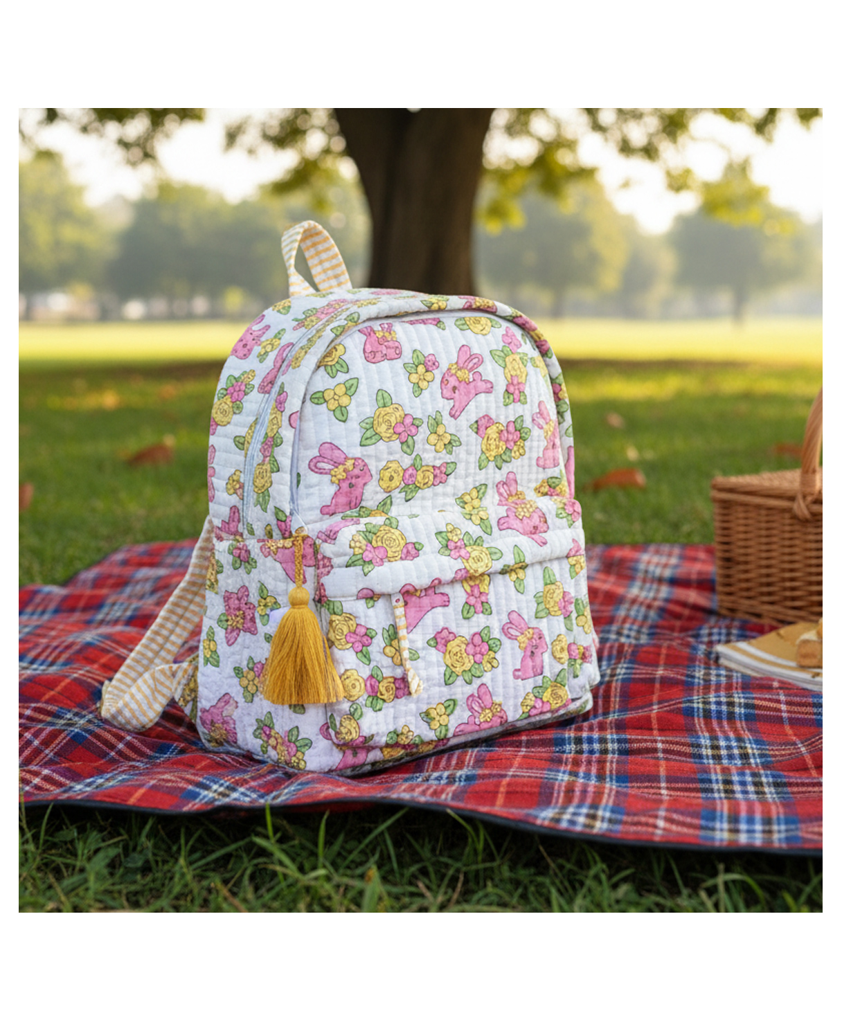 PEXX Cotton Backpack Rabbit Print Yellow-Height 12 inches-image-0