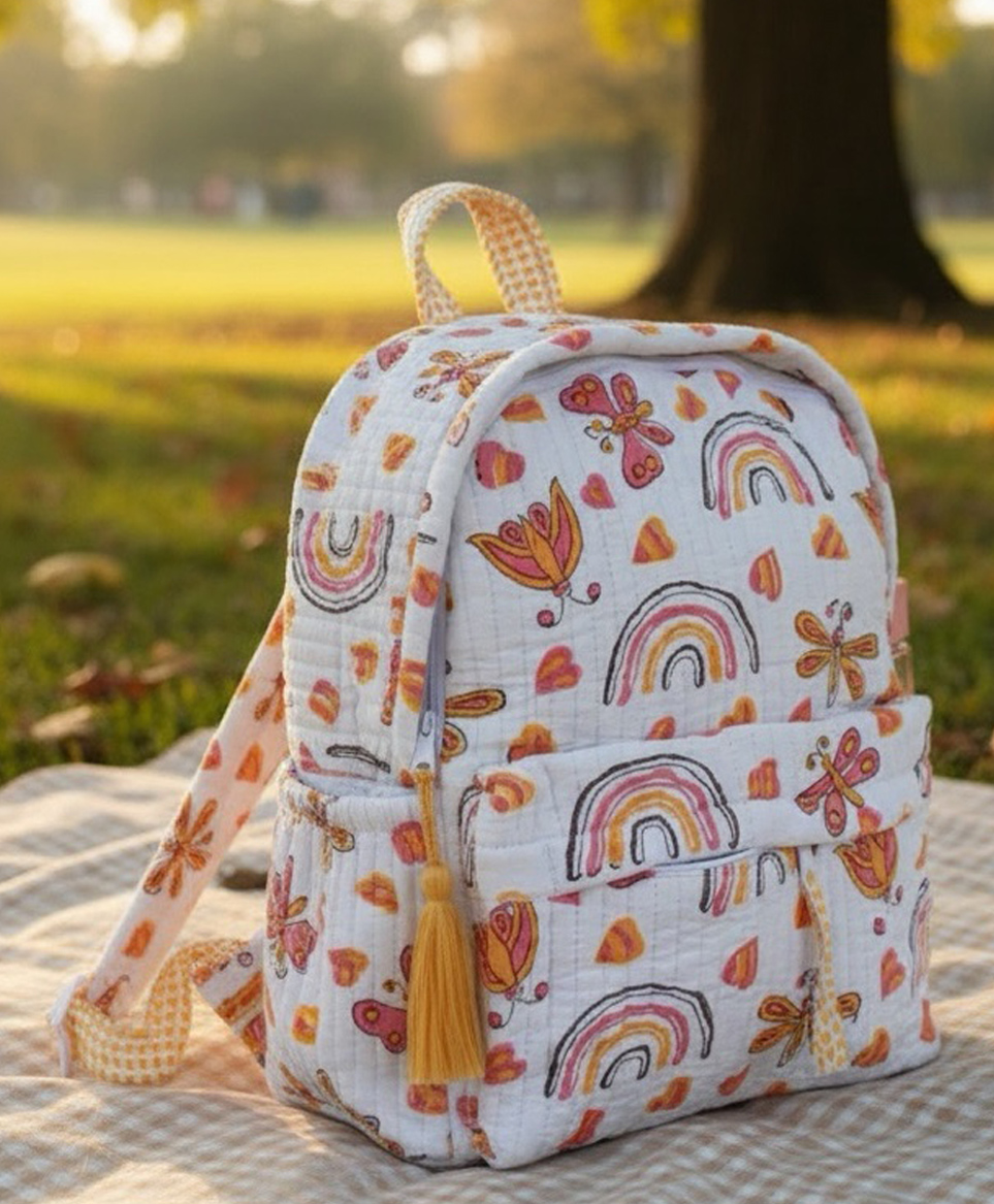PEXX Cotton Backpack Rainbow Print Mustard- Height 12 Inches-image-18