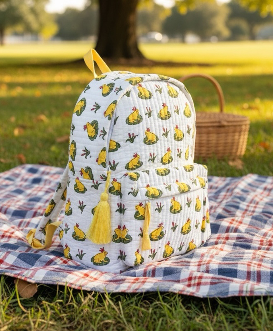 PEXX Cotton Backpack Frog Print Yellow-Height 12 inches-image-19