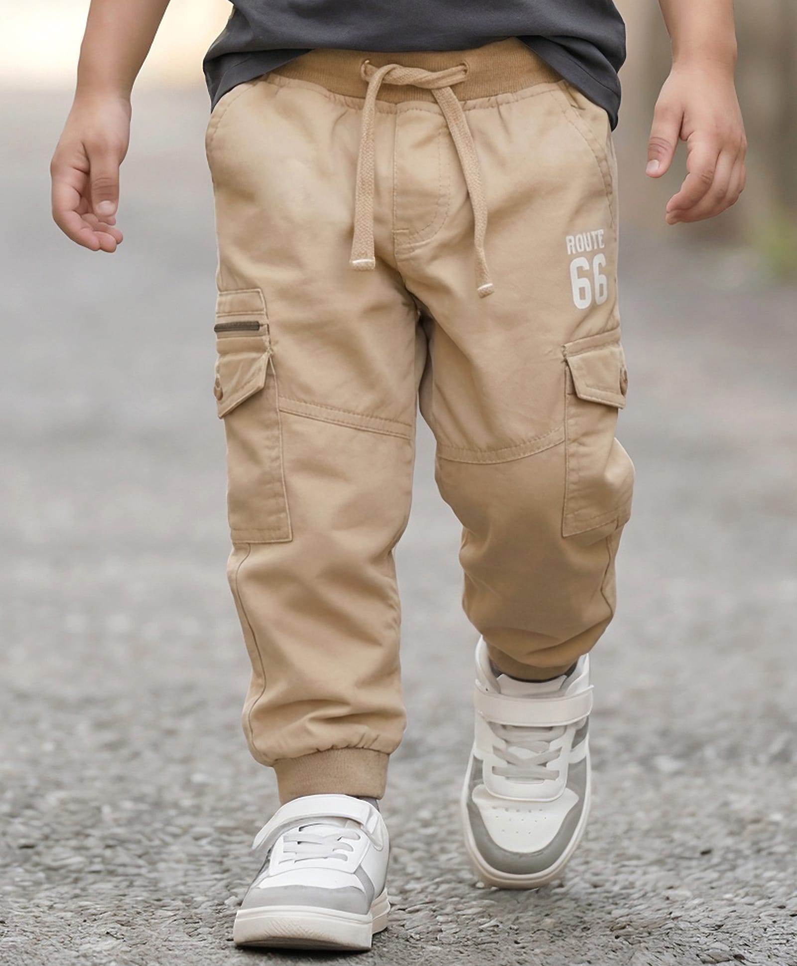 Babyhug Tussor Woven Full Length Trousers With Pockets & Route 66 Print - Khaki-image-7