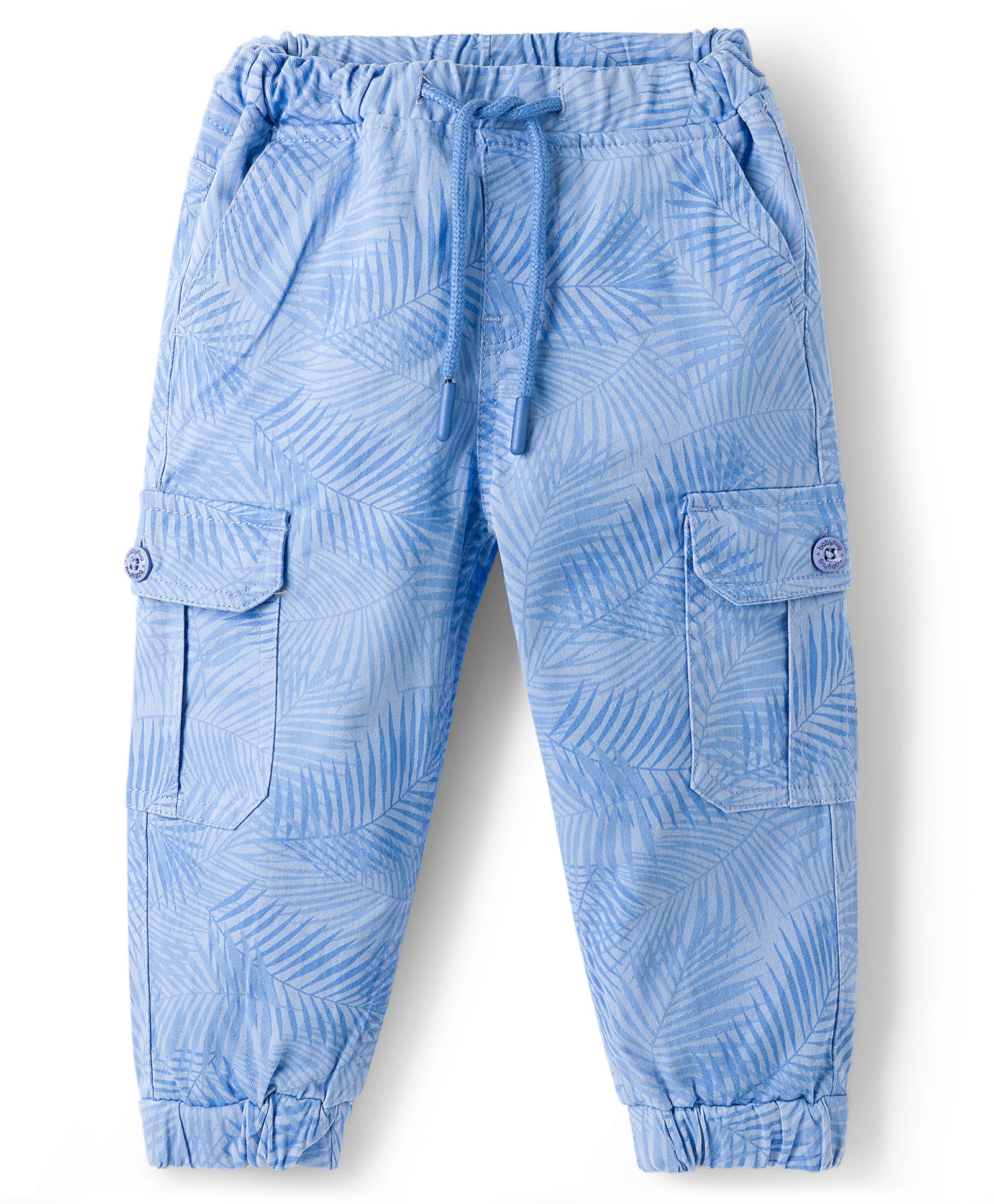 Babyhug Twill Woven Full Length Trouser With Leaf Print & Stretch - Blue-picture-19