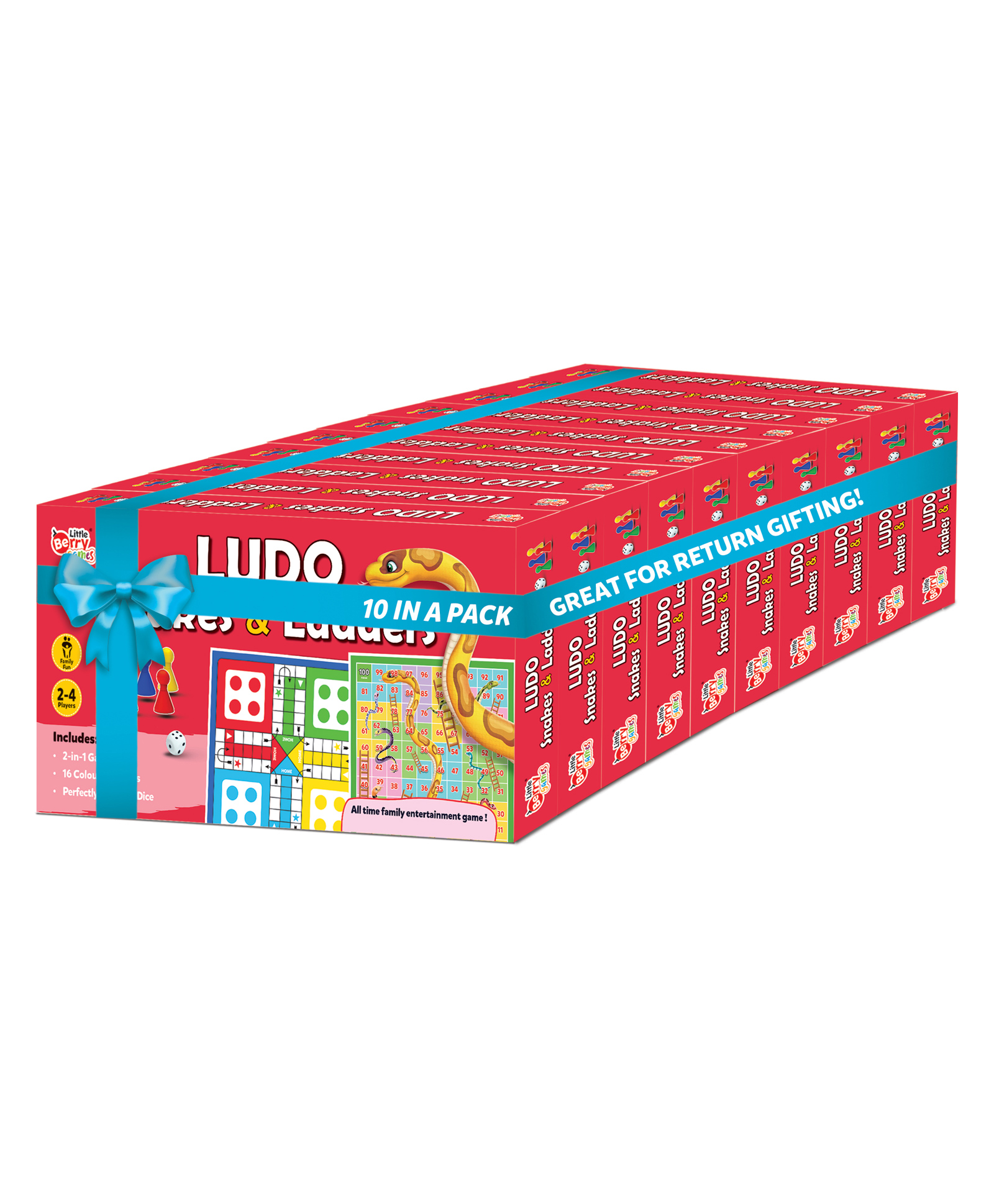 Little Berry Junior Ludo and Snakes & Ladders Board Game for Kids and Adults - 11x11 Board Size (Pack of 10 Return Gifting Set)