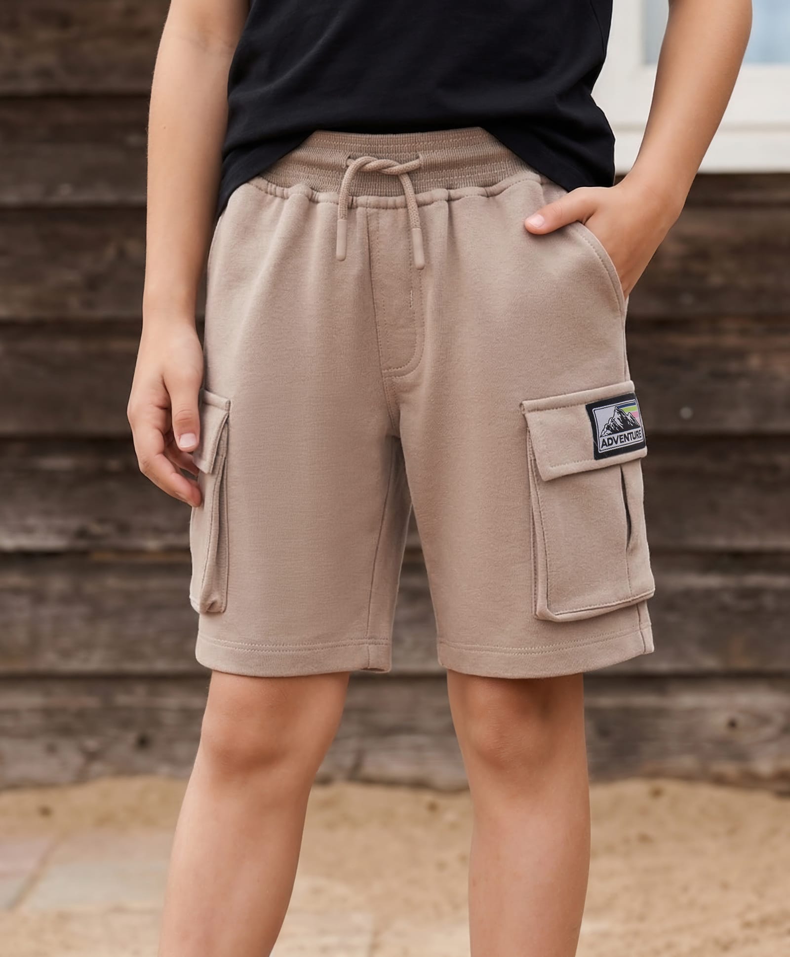 Pine Kids Looper Knit Solid Shorts With Pockets - Cream-picture-14