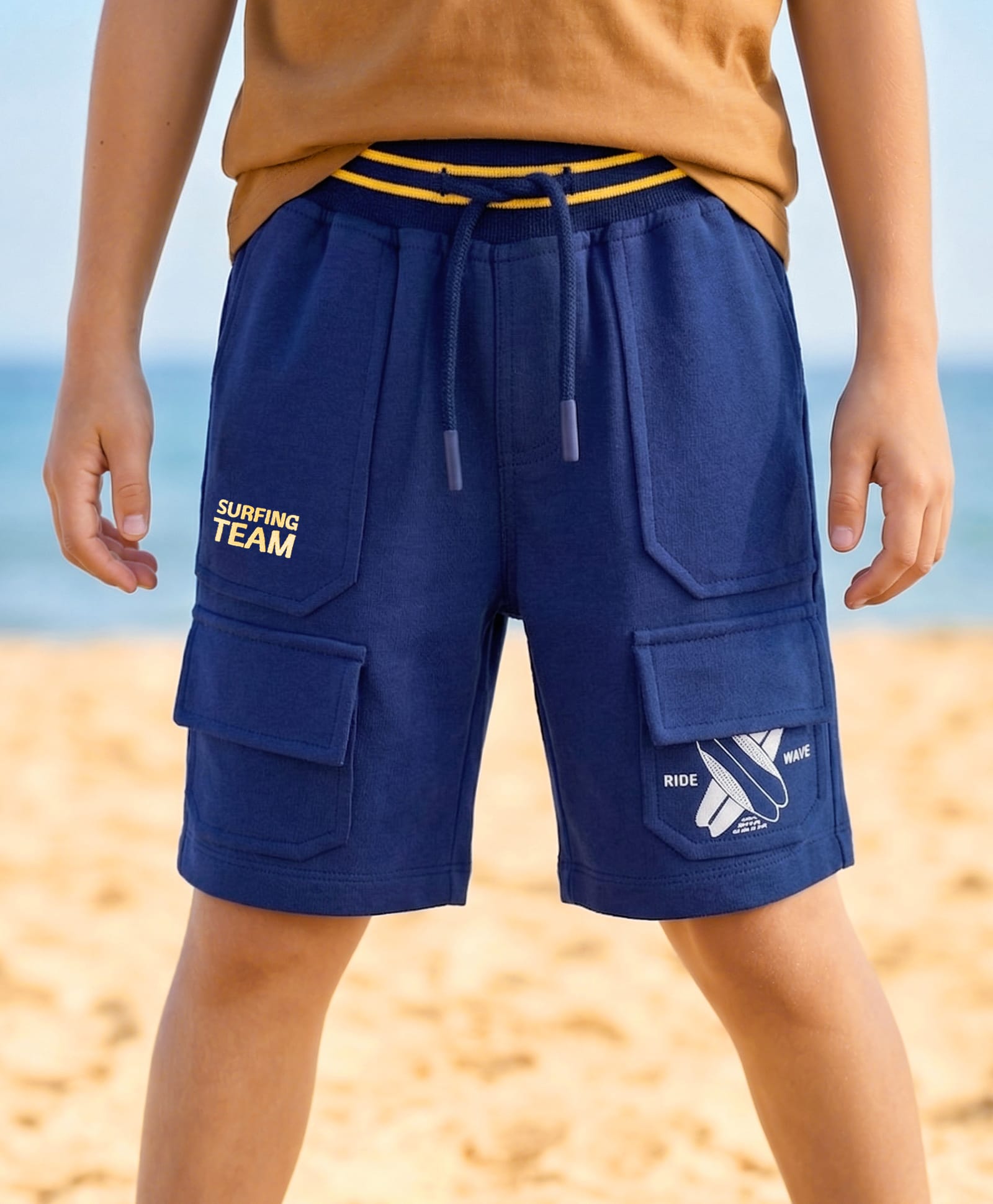 Pine Kids Looper Knit Solid Shorts With Surfing Print - Navy Blue-picture-10