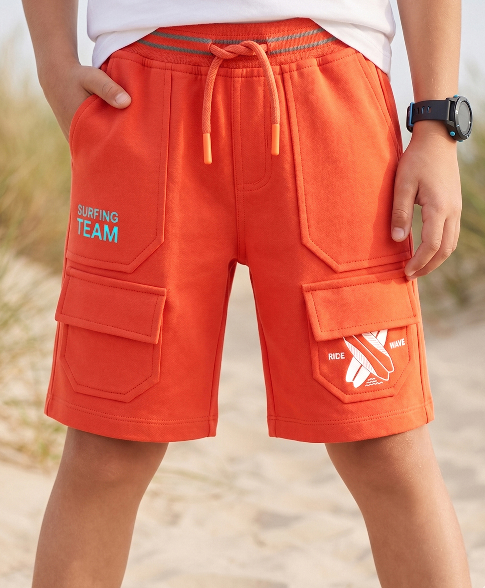 Pine Kids Looper Knit Shorts With Surfing Print - Orange-picture-13