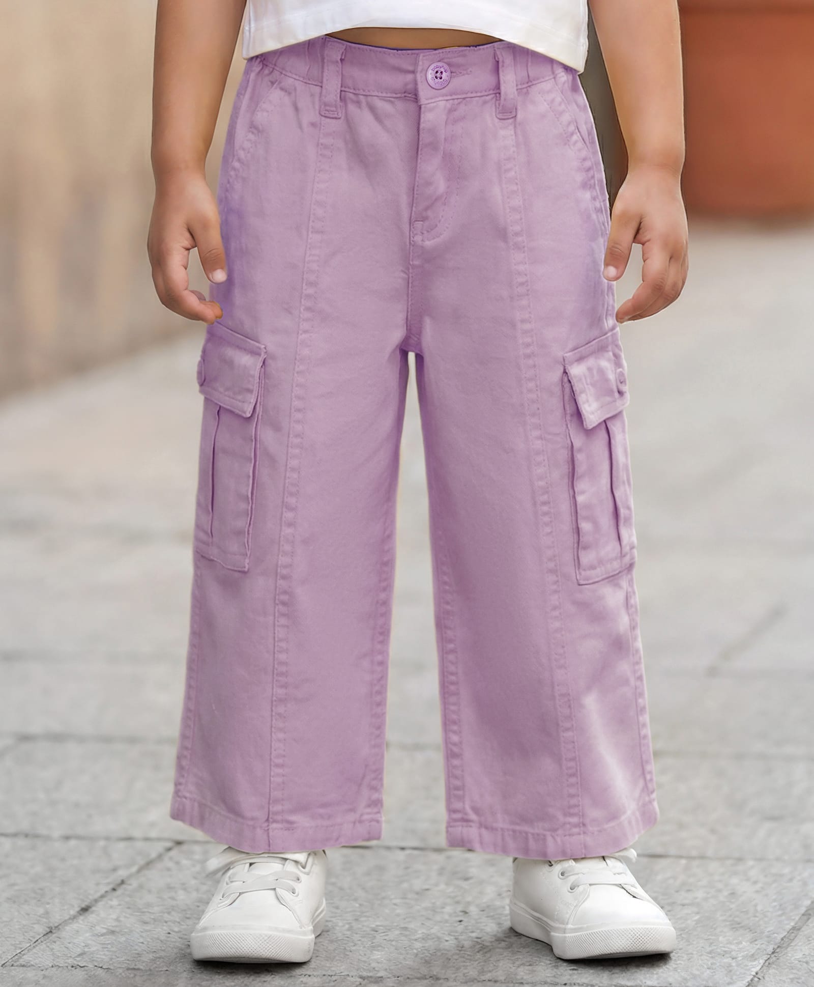 Babyhug Twill Woven Full Length Solid Colour Trousers With Stretch - Lavender