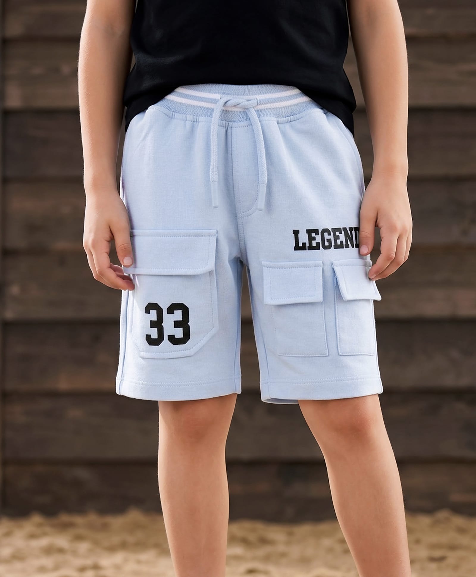 Pine Kids Looper Knit Solid Shorts With Text Print - Light Blue-picture-39