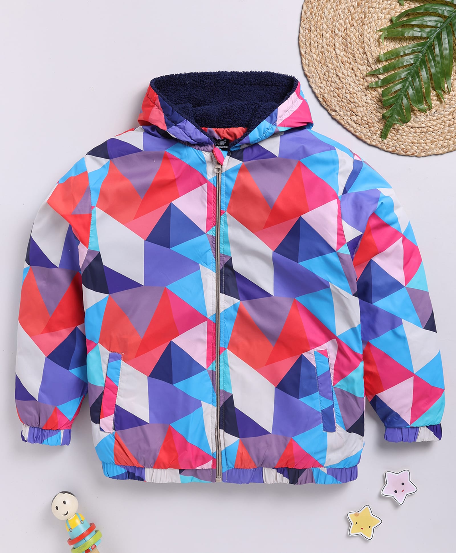 TOONYPORT Woven Full Sleeves Geometric Printed Light Winter Hooded Jacket - Multi Colour-image-12