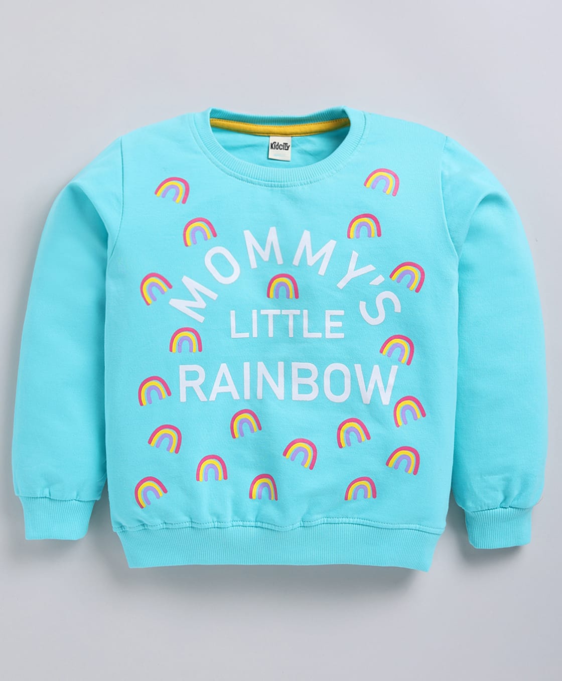 Kidcity Cotton Looperknit Full Sleeves Mommys Little Rainbow Text Printed Light Winter Sweatshirt - Mint-picture-29
