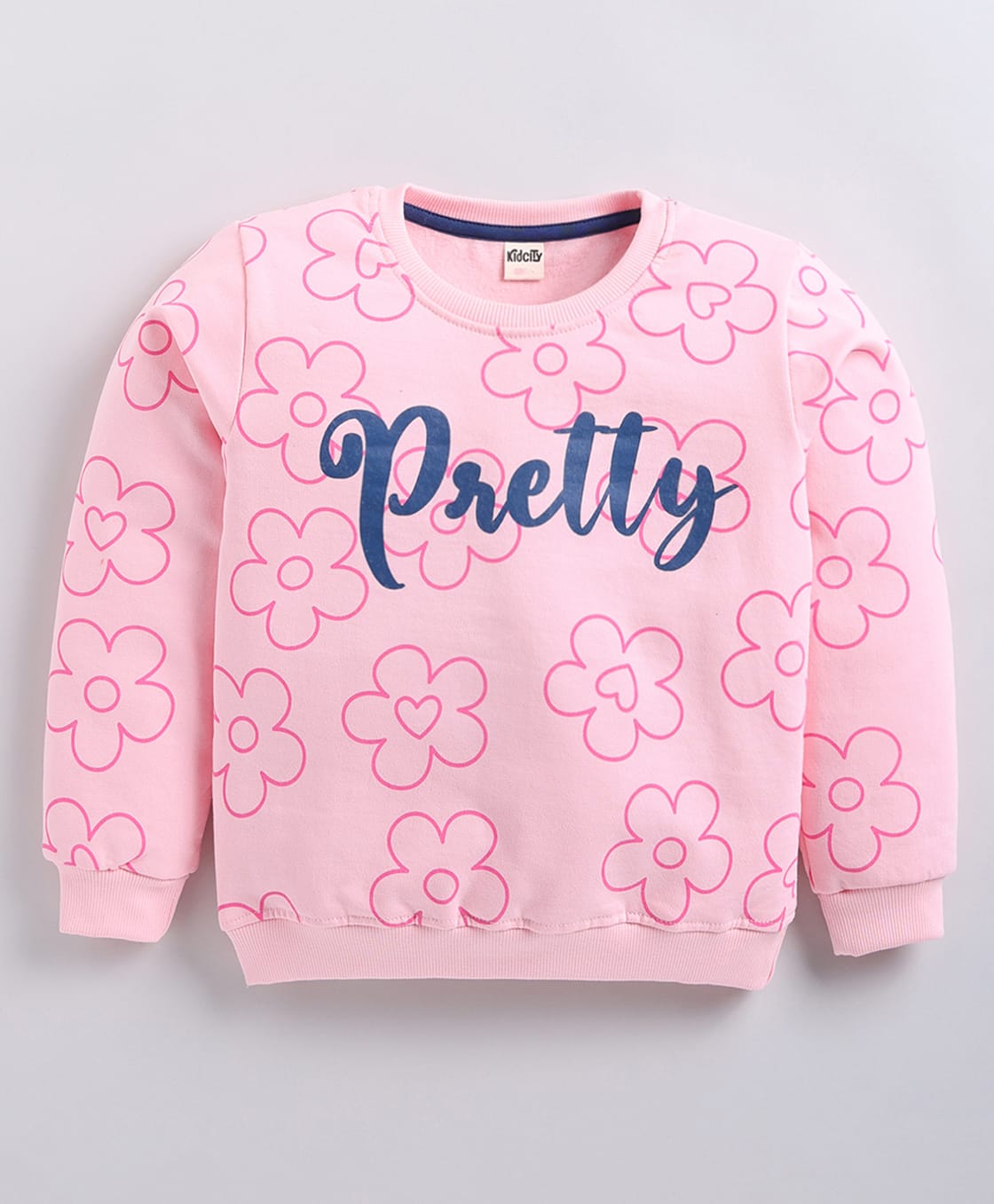 Kidcity Fleece Knit Full Sleeves Floral Pretty Text Printed Light Winter Sweatshirt - Baby Pink-image-26