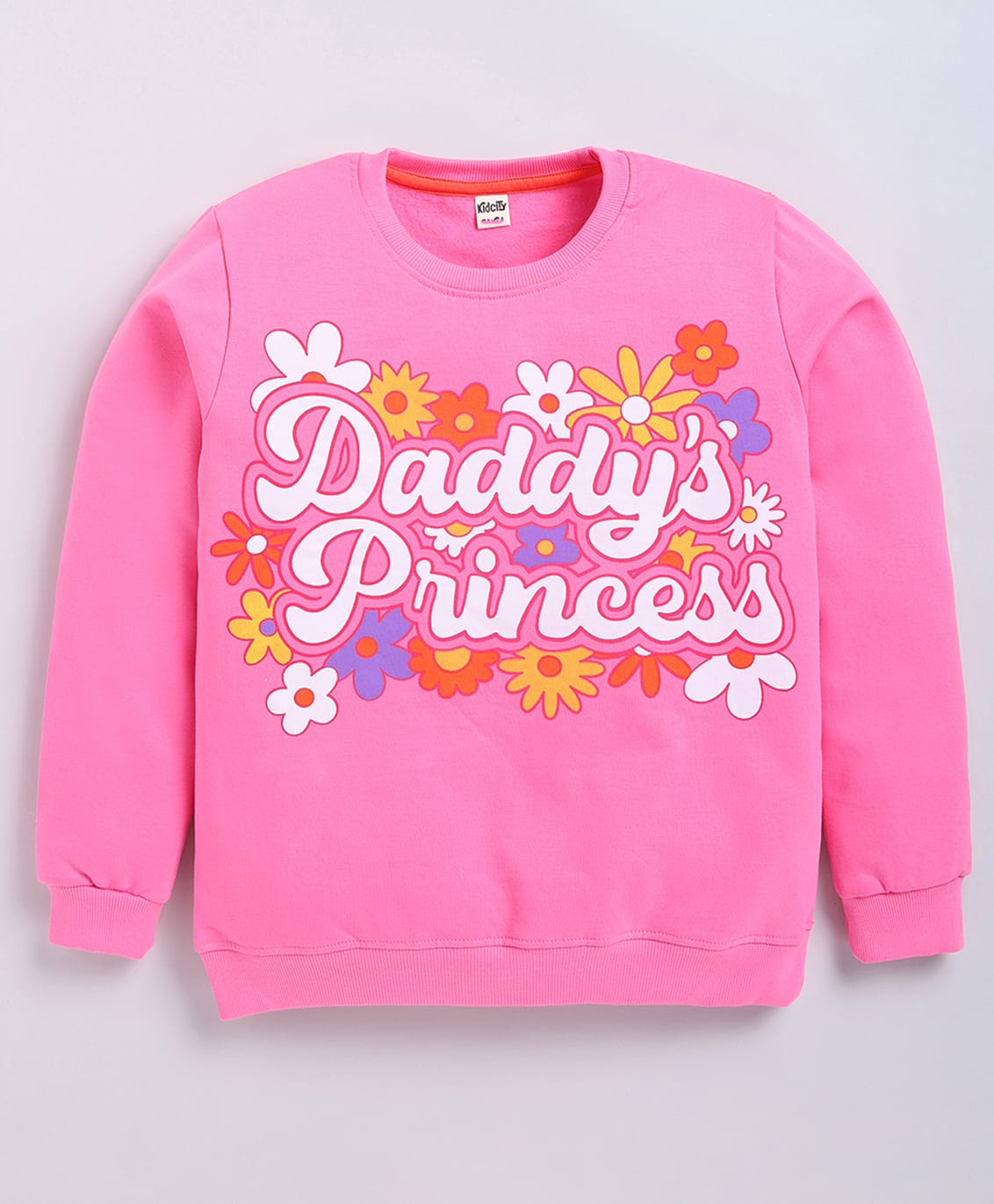 Kidcity Fleece Knit Full Sleeves Floral Daddys Princess Text Printed Light Winter Sweatshirt - Medium Pink-picture-26
