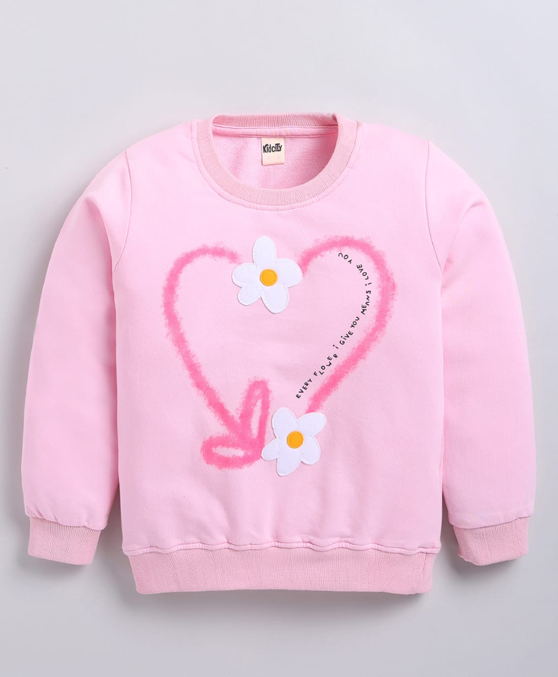Kidcity Cotton Looperknit Full Sleeves Floral Patch Detailed Light Winter Sweatshirt - Pink-picture-30