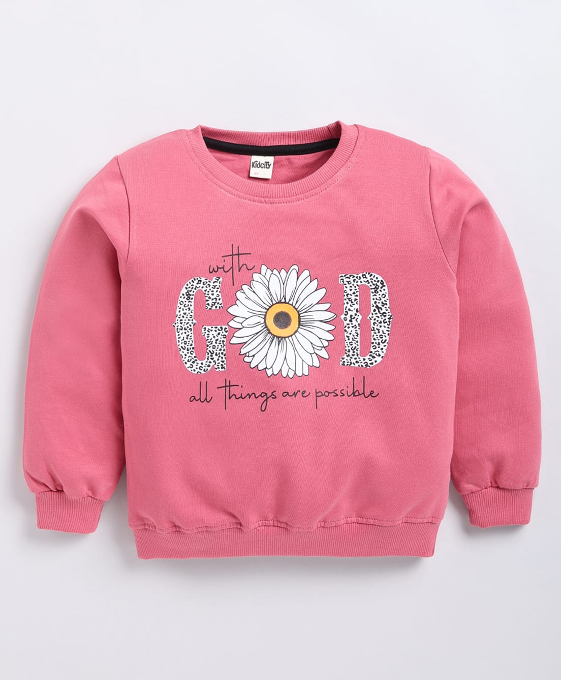 Kidcity Cotton Looperknit Full Sleeves Floral With God All Things Are Possible Text Printed Light Winter Sweatshirt - Vistara-picture-36
