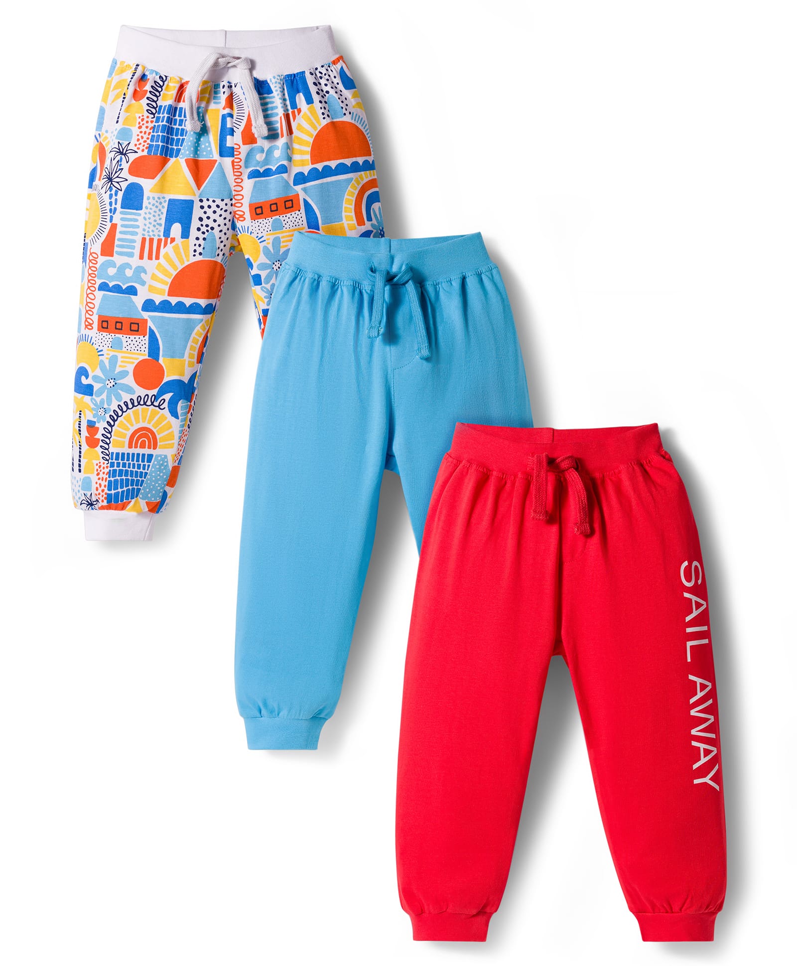 Babyhug Cotton Knit Full Length Lounge Pants with Beach Theme Print Pack of 3 - Multicolor-picture-24