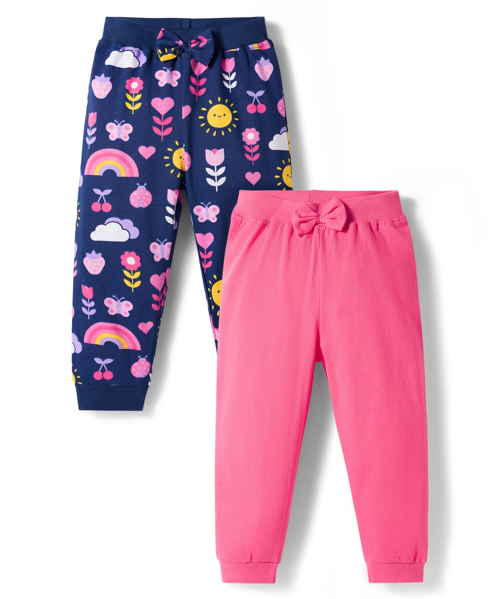 Babyhug Cotton Jersey Knit Full Length Lounge Pant With Floral Print Pack Of 2 - Navy Blue & Pink-picture-20